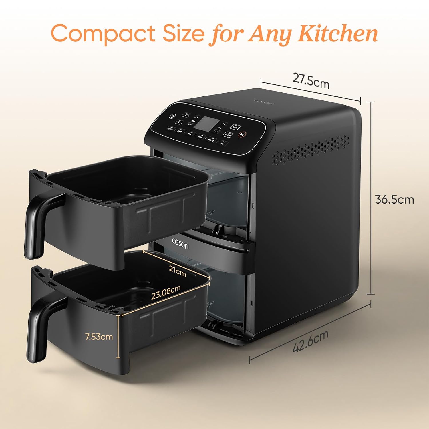 Freestanding Double Stack Airfryer 8.6L 2630W 6 Functions Black