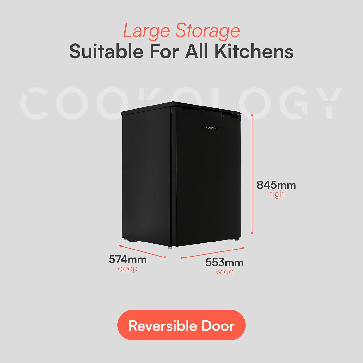 Freestanding Larder Fridge 130L Undercounter With Reversible Door Black