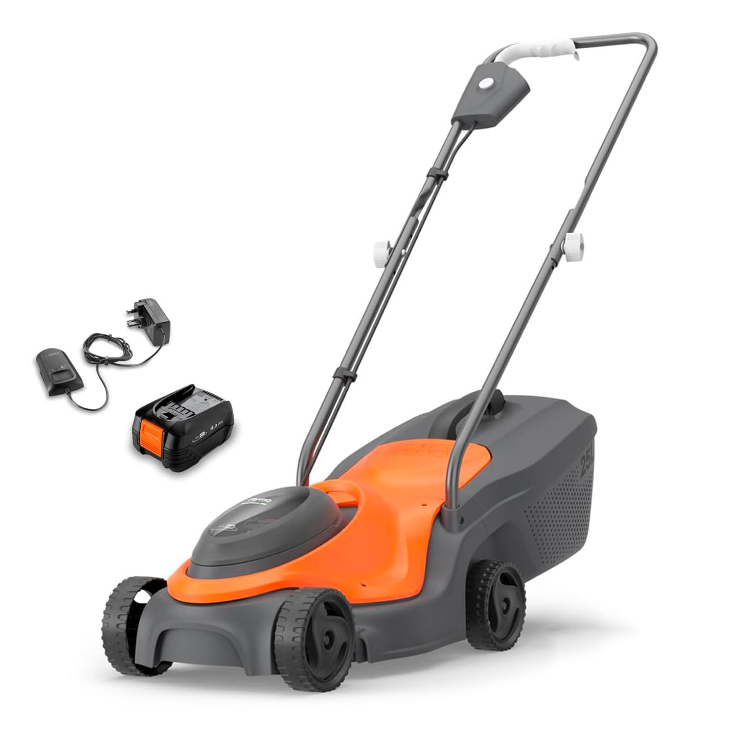 Cordless Lawn Mower 32cm Cutting Width 4 Height Settings 30-60mm 18V 4.0Ah Orange