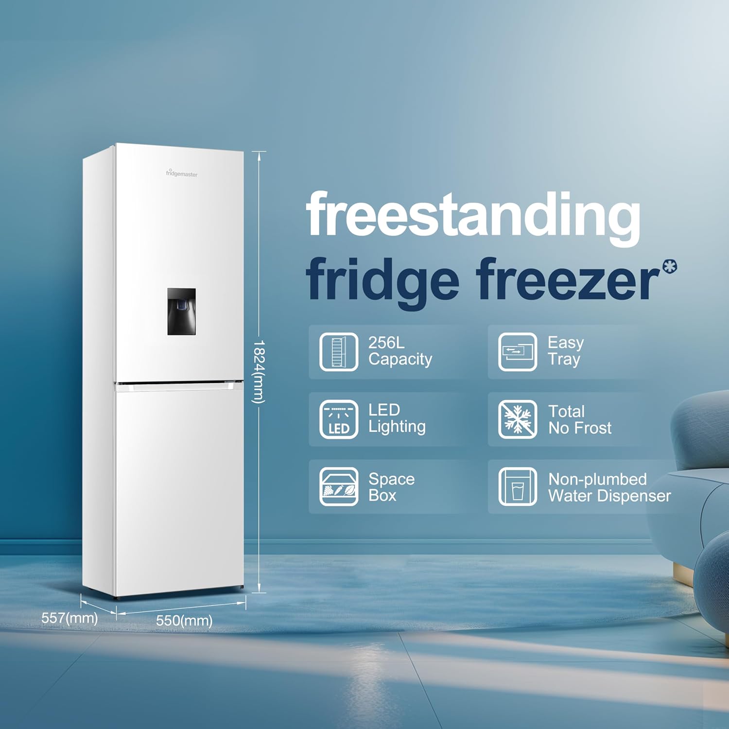 Freestanding Fridge Freezer 256L Frost Free Water Dispenser White