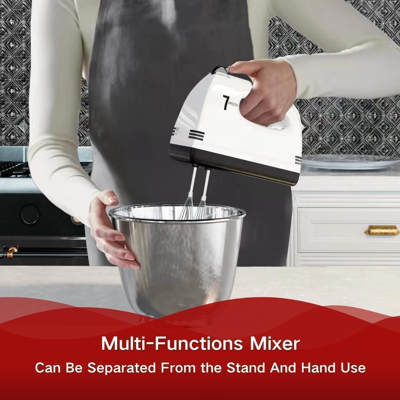 Stand And Hand Mixer 7 Speeds 3QT Stainless Steel Bowl HP2