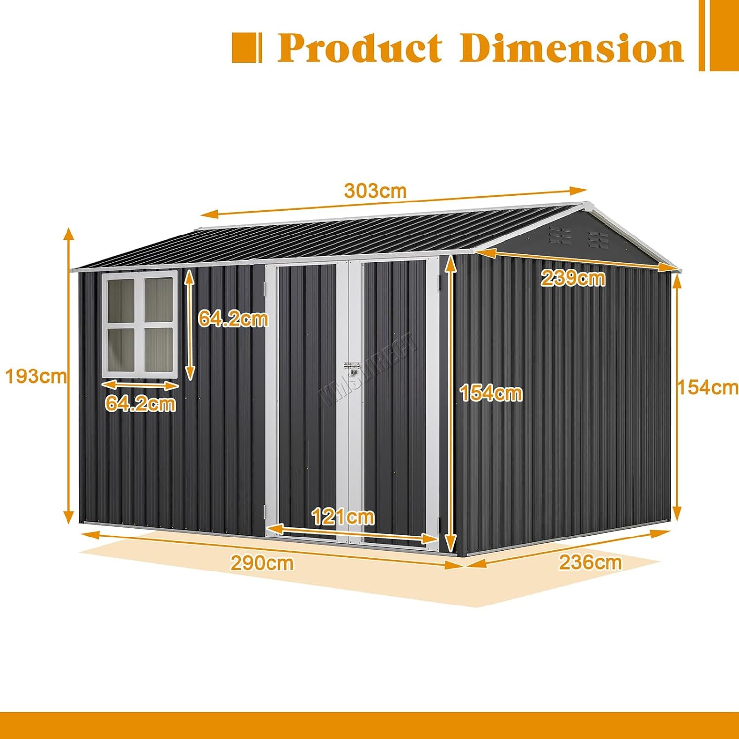 Garden Storage Shed 10 X 8 Ft Anthracite Metal Apex Roof