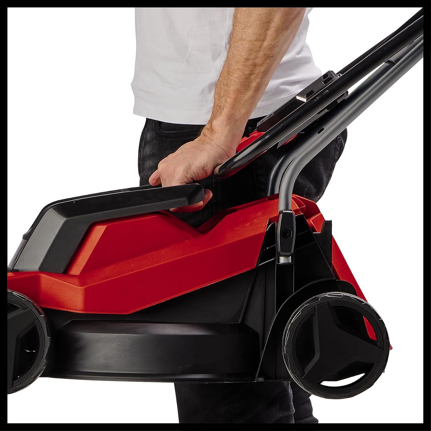 Electric Lawn Mower 32cm 1000W 30L Grass Box 3 Cutting Heights Red Black