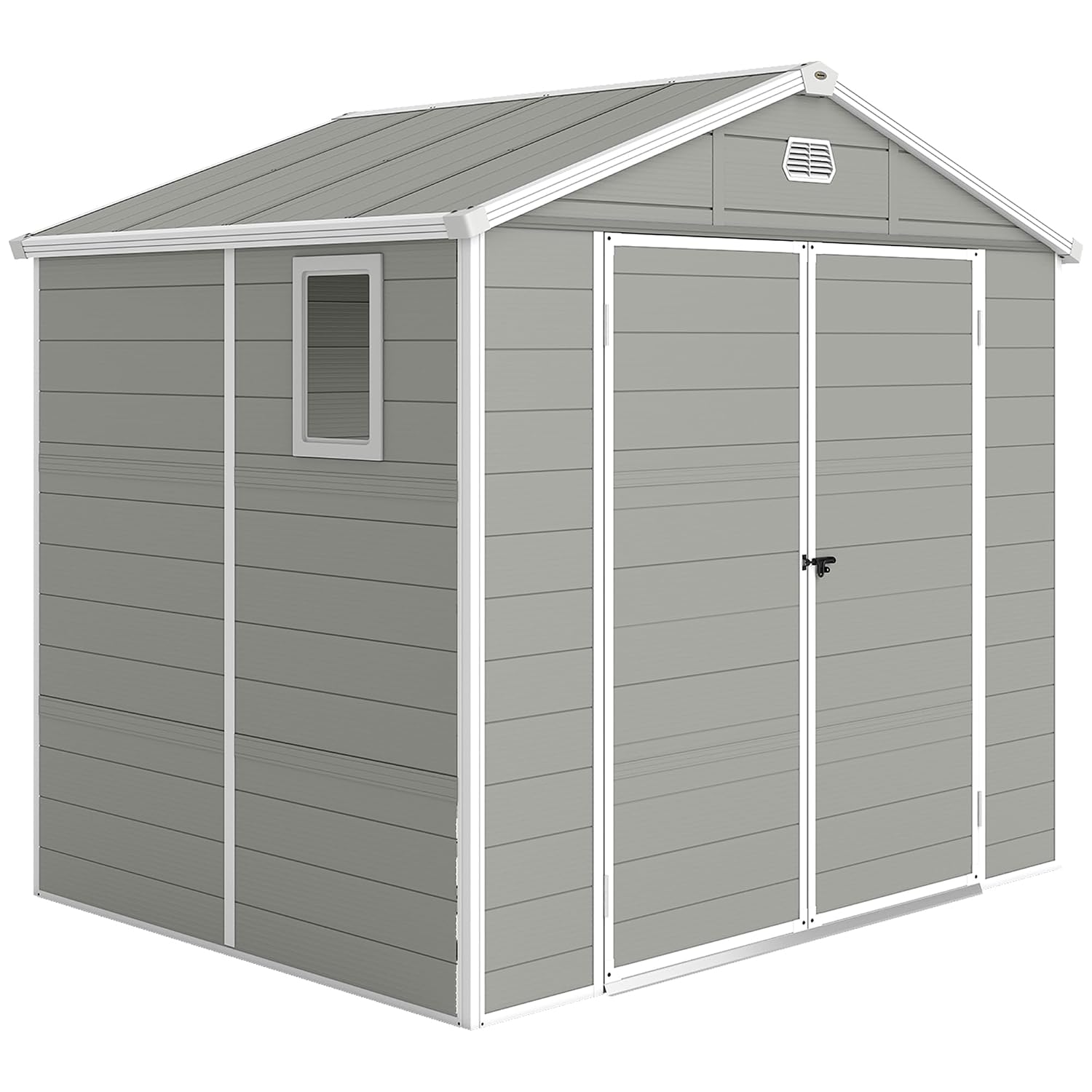 Plastic Garden Storage Shed 8 X 6 Ft Light Grey Aluminium Frame Lockable Door
