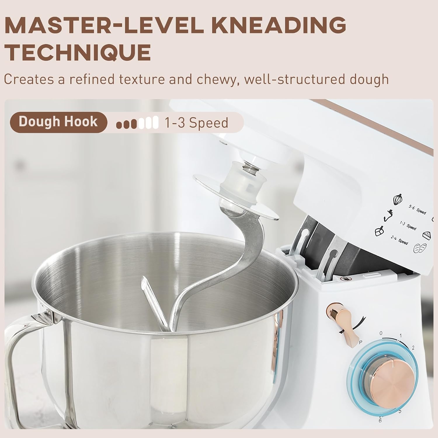 Stand Mixer 1400W 5L 6 Speeds Pulse Setting Stainless Steel Bowl White