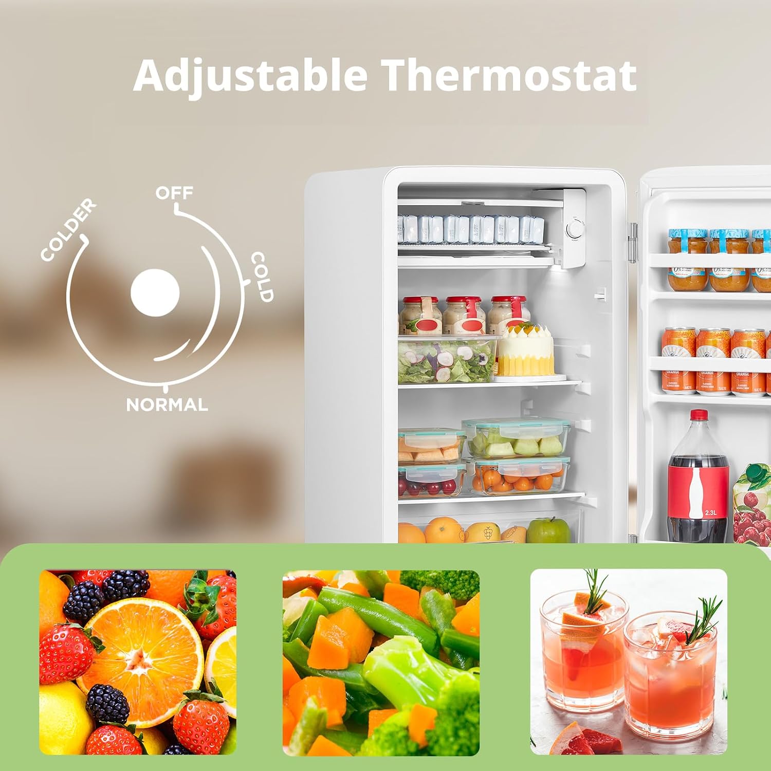 Under Counter Fridge 93L Retro Chiller Box Adjustable Thermostat White