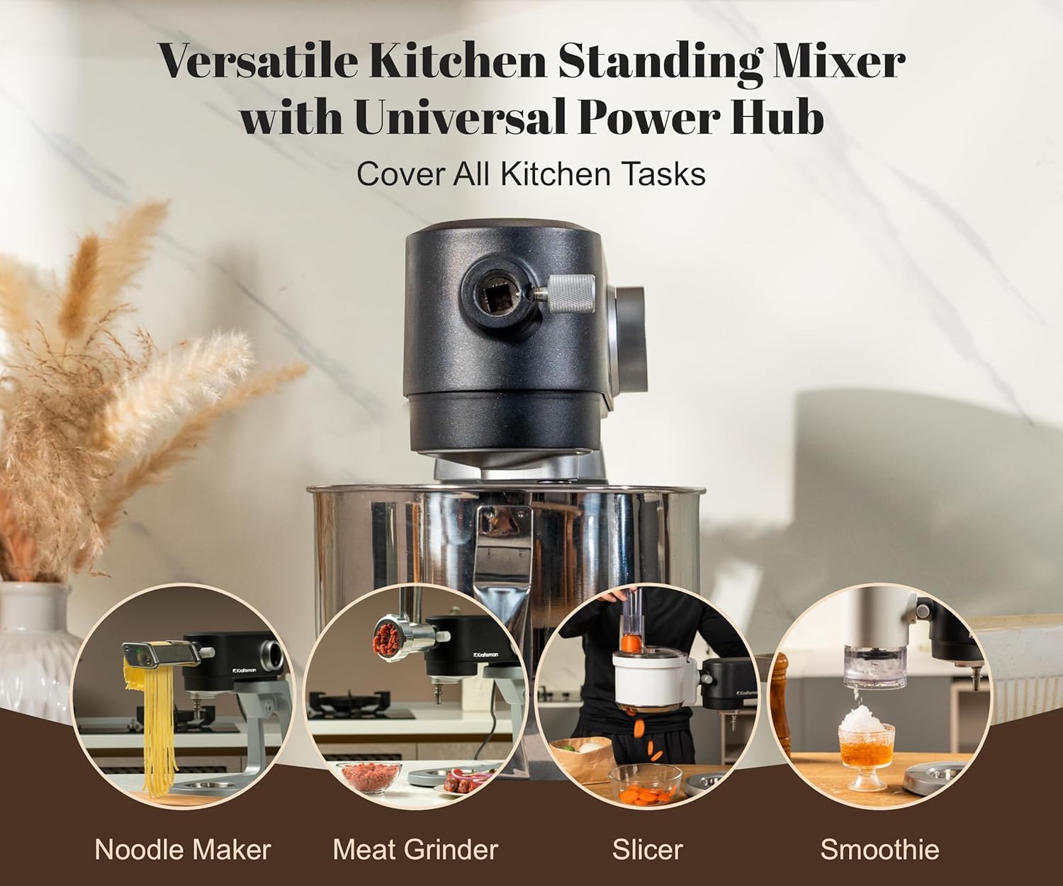 Stand Mixer 5L 8 Speeds Timer Stainless Steel Bowl Black