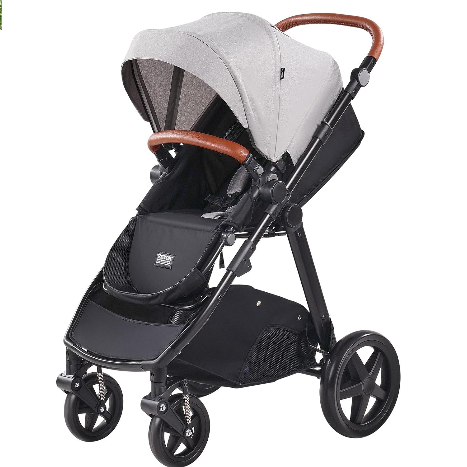 VEVOR 2-in-1 Baby Stroller with Infant Bassinet, Reversible Seat & Easy One-Button Fold, Aluminum Frame, EVA Tires with Brake, Lightweight Travel System Combo (Light Gray)
