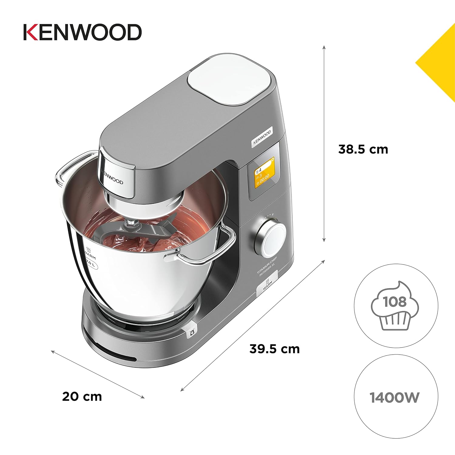 Stand Mixer 7L 5L 1400W 6 Speeds Touch Screen Silver