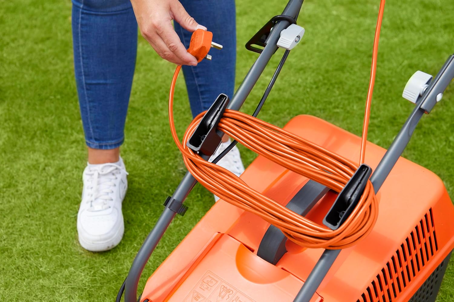 Corded Wheeled Lawn Mower 32cm 1300W 30L Grass Box Orange Grey