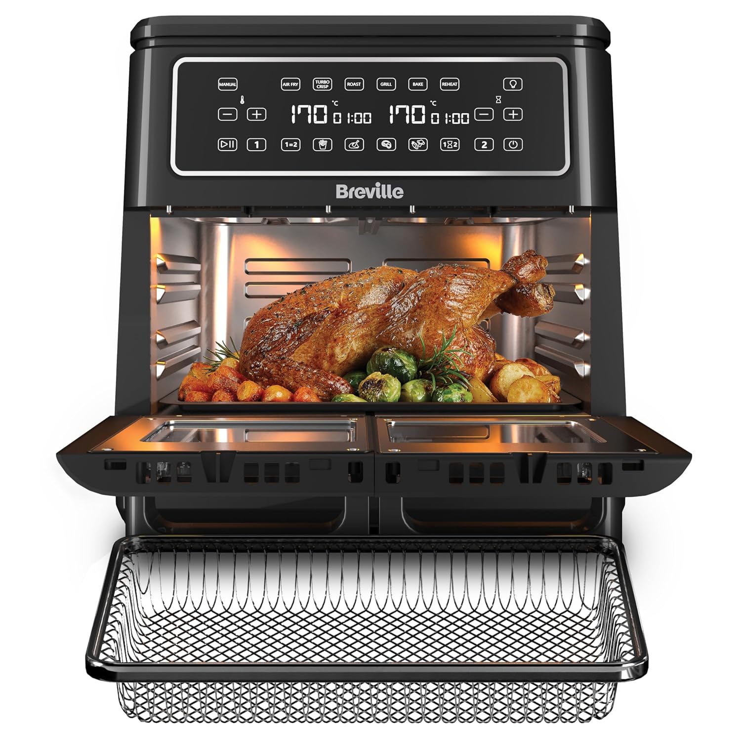 Dual Zone Digital Air Fryer 11L 2400W 10 Presets Black