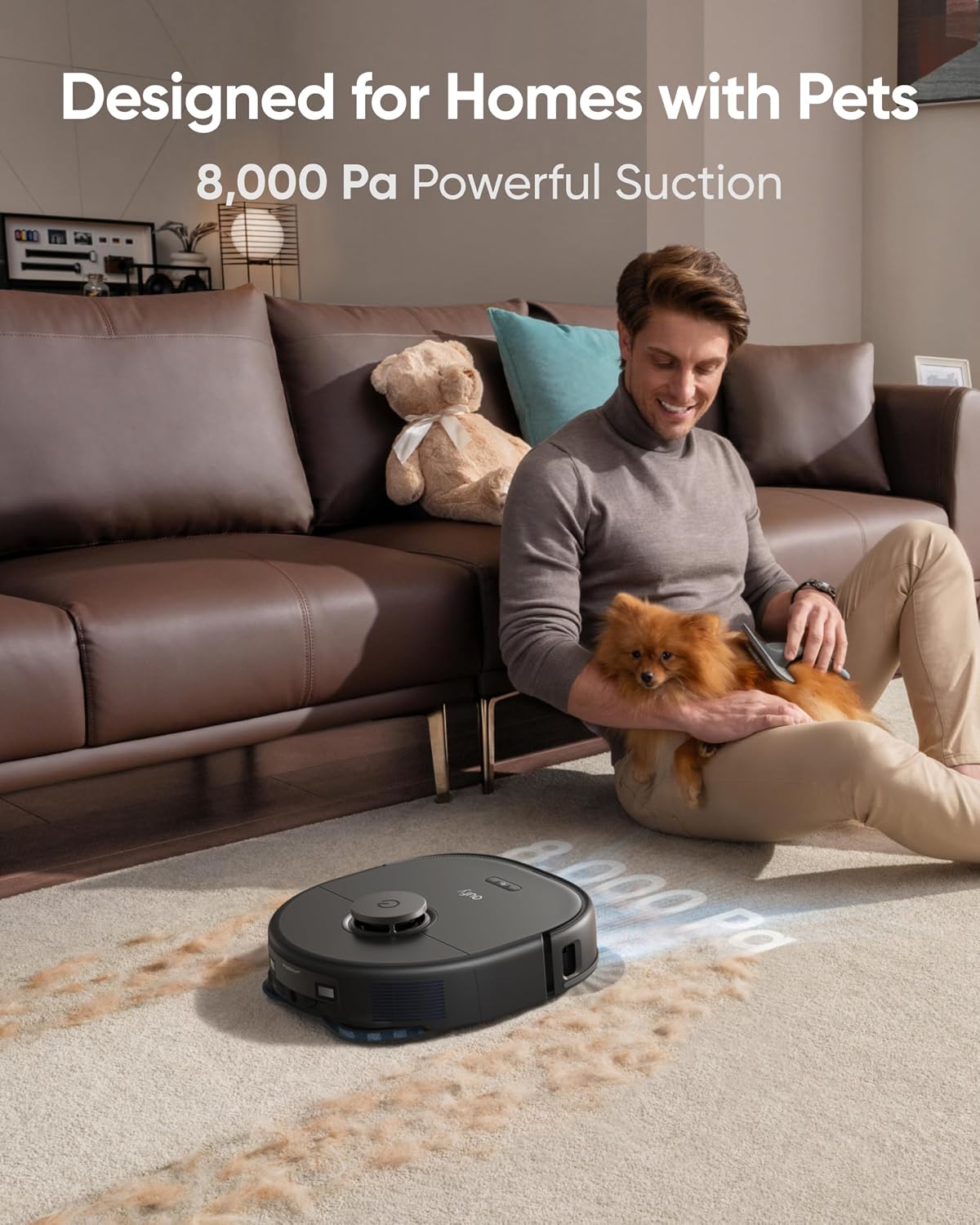 Robot Vacuum With Mop 8000Pa Suction Dual Mops Auto-Lift Black