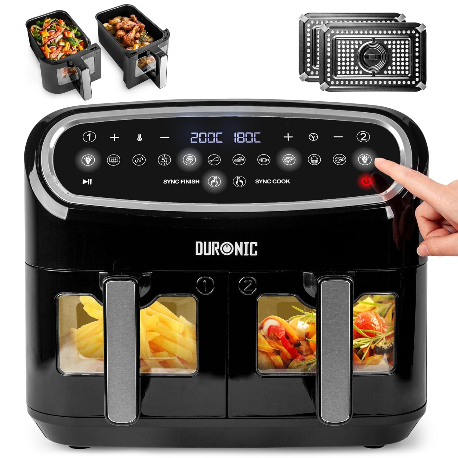 Digital Dual Zone Air Fryer 10L 2400W 10 Presets Black/Silver