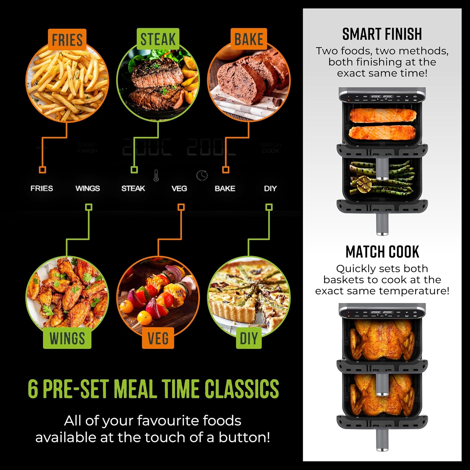 Dual Stack Air Fryer 11L 2460W 6 Presets Graphite