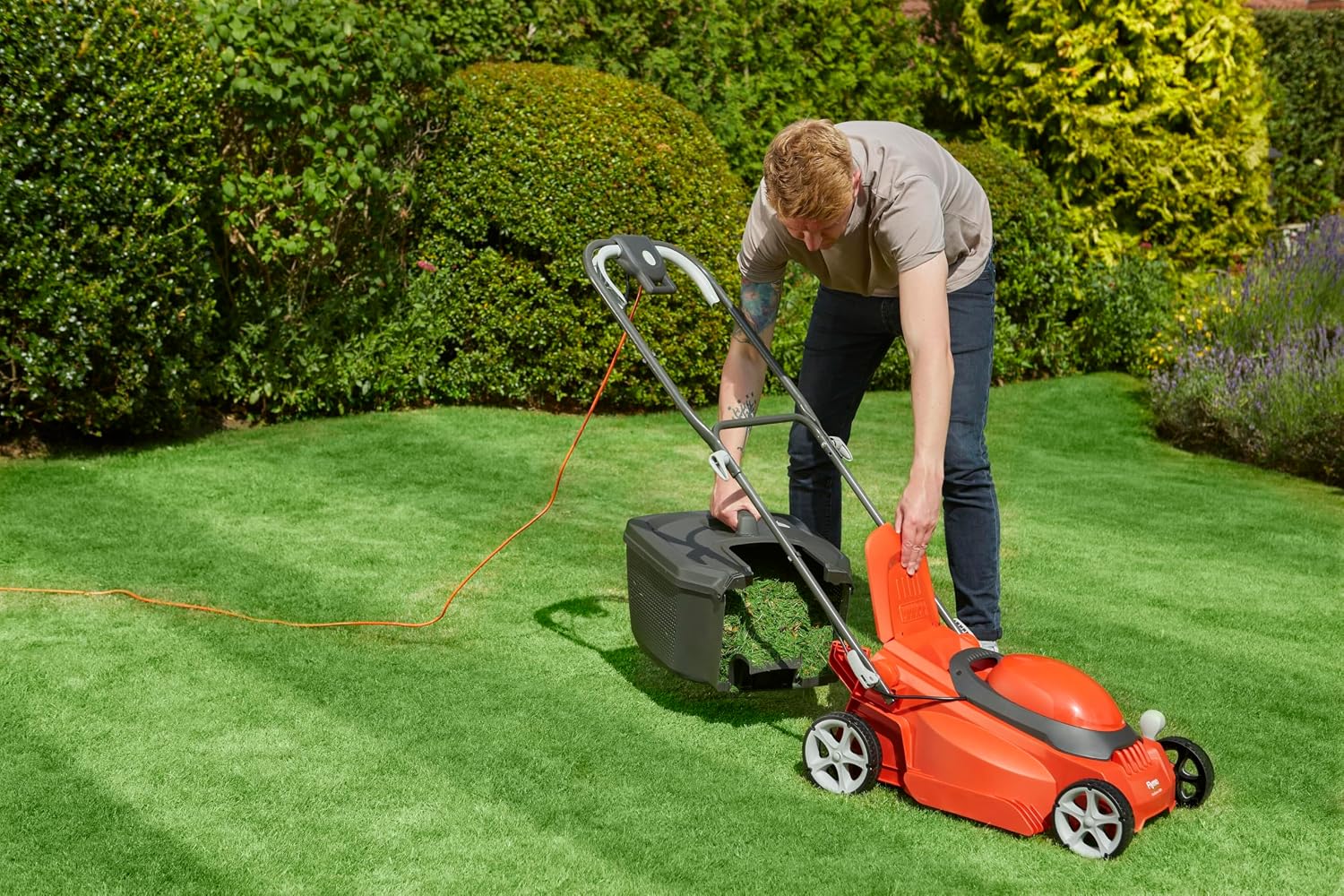 Corded Electric Lawn Mower 1600W 38cm 45L 5 Heights Orange Grey