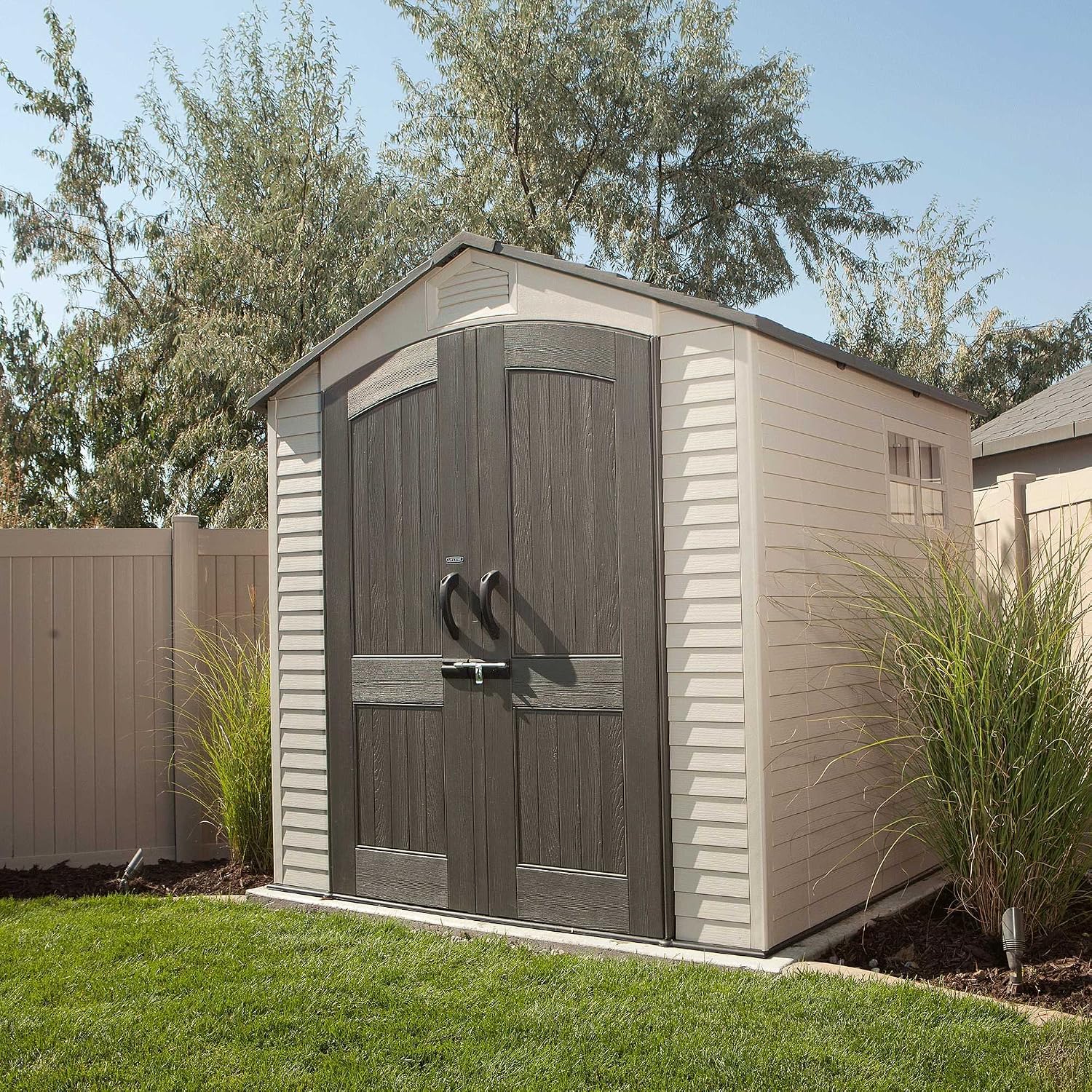 Outdoor Garden Storage Shed 7 X 7 Ft Beige Plastic Steel Frame
