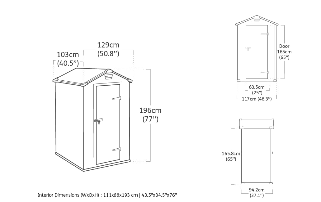 Garden Storage Shed 4 X 3 Ft Grey Resin Hinged Doors