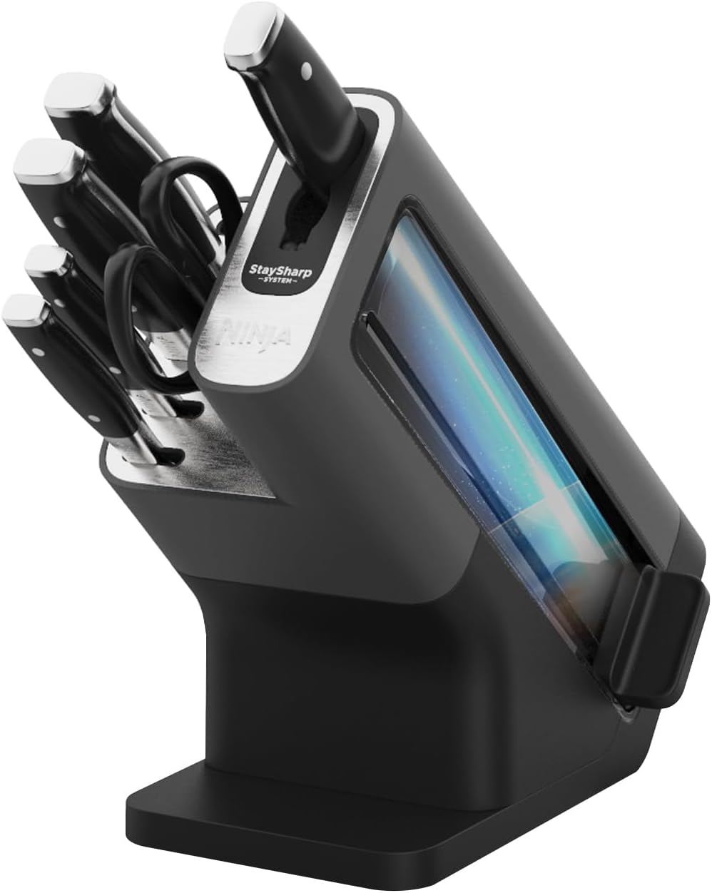 Knife Block Set With Integrated Sharpener 6-Piece Stainless Steel Black