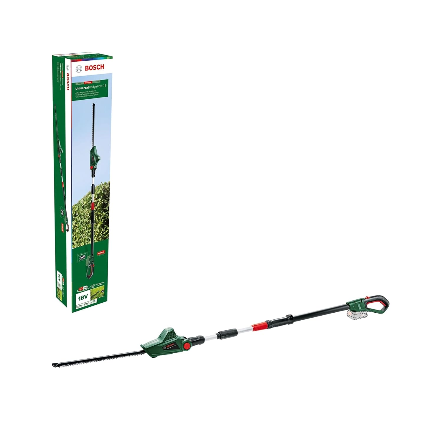 Telescopic Hedge Trimmer 18V Cordless 135° Pivoting Head Green