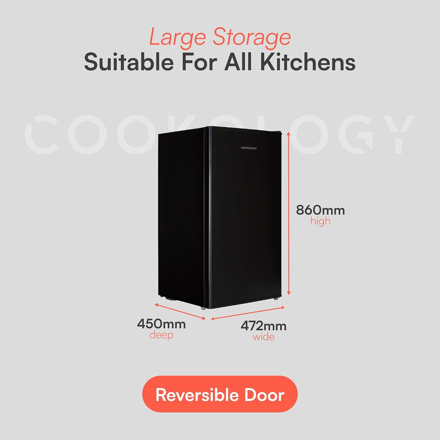 Freestanding Under Counter Fridge 93L Reversible Door Black