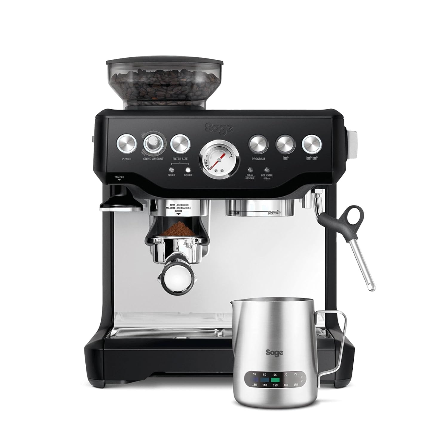 Bean To Cup Coffee Machine 16 Grind Settings 15 Bar Pump PID Temp Control Brushed Stainless Steel