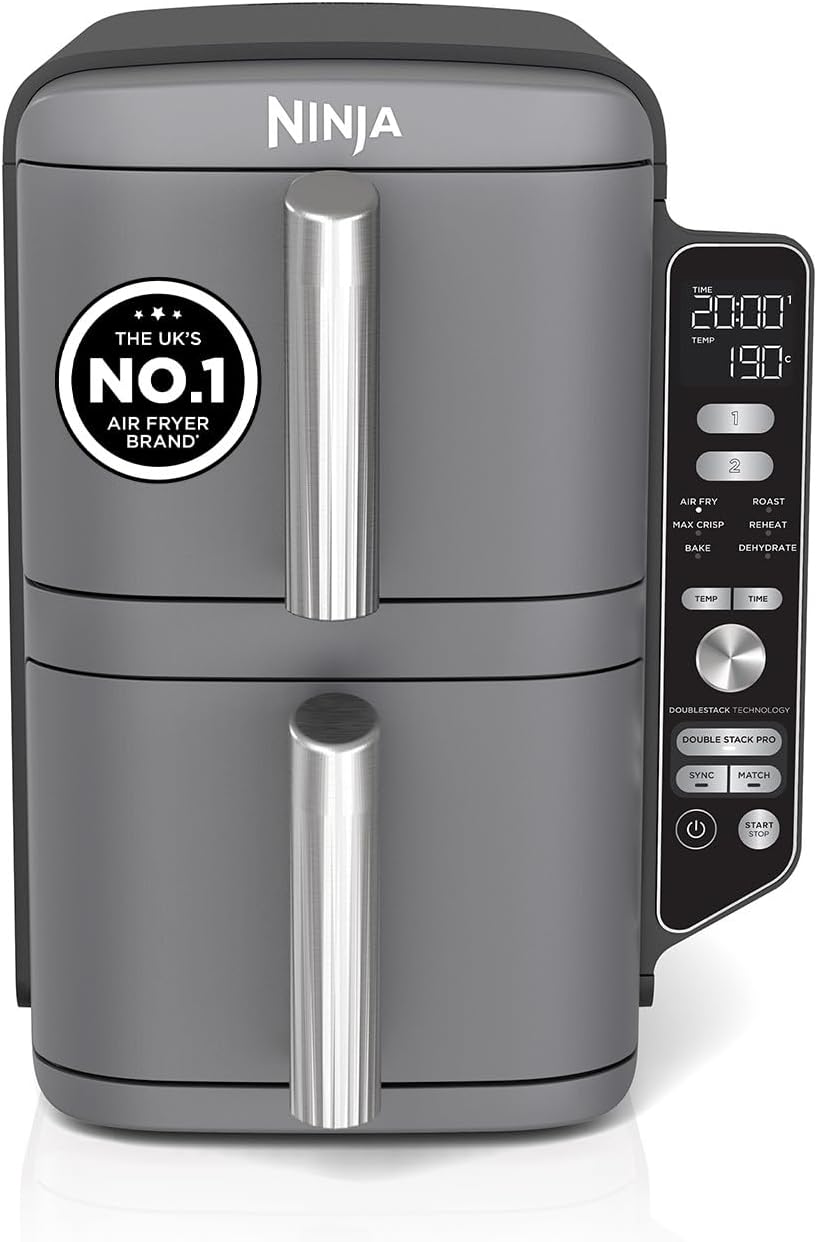 Double Stack XL Air Fryer 9.5L 2470W Vertical Dual Drawer Grey