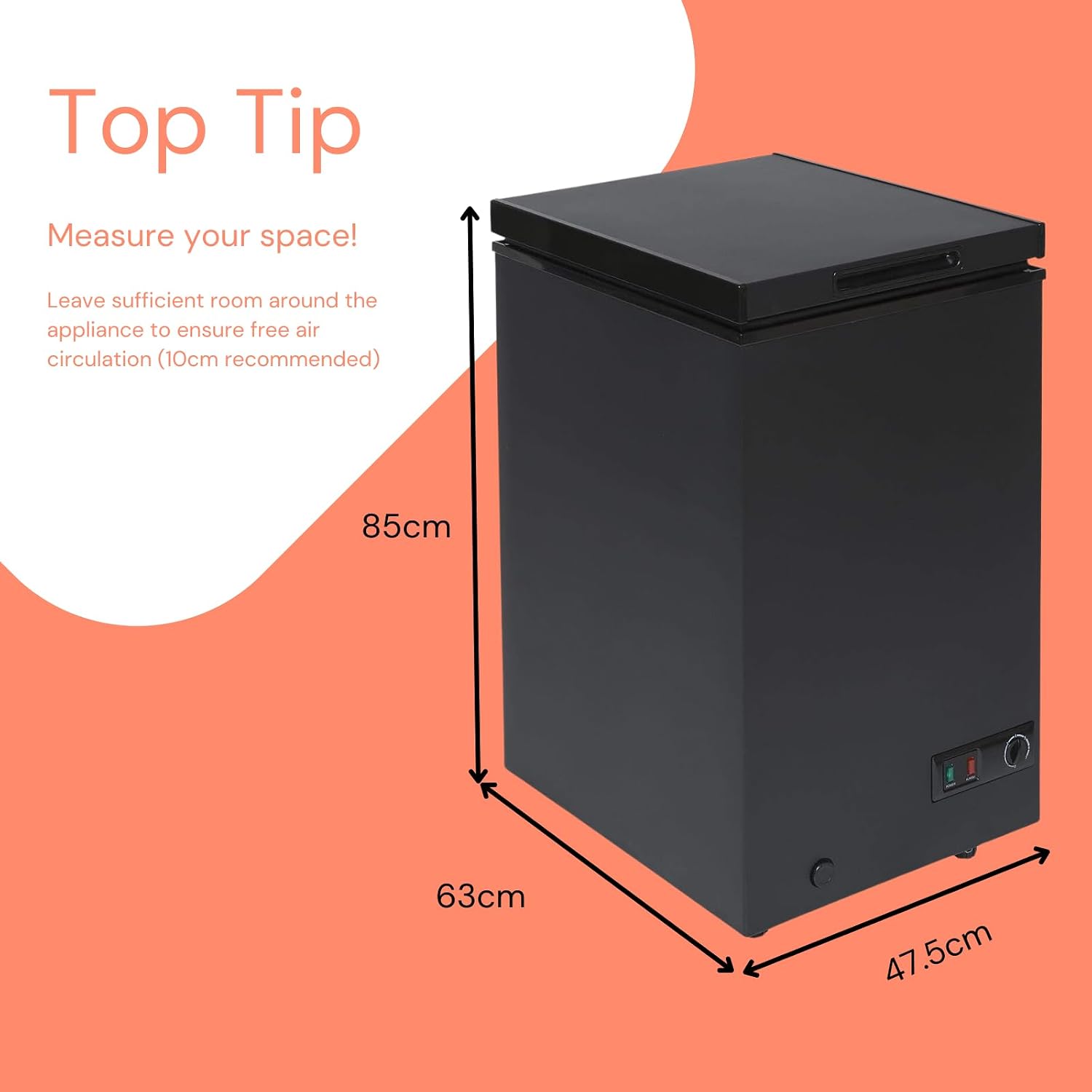 Chest Freezer 95L Slimline 47.5cm Manual Defrost Black
