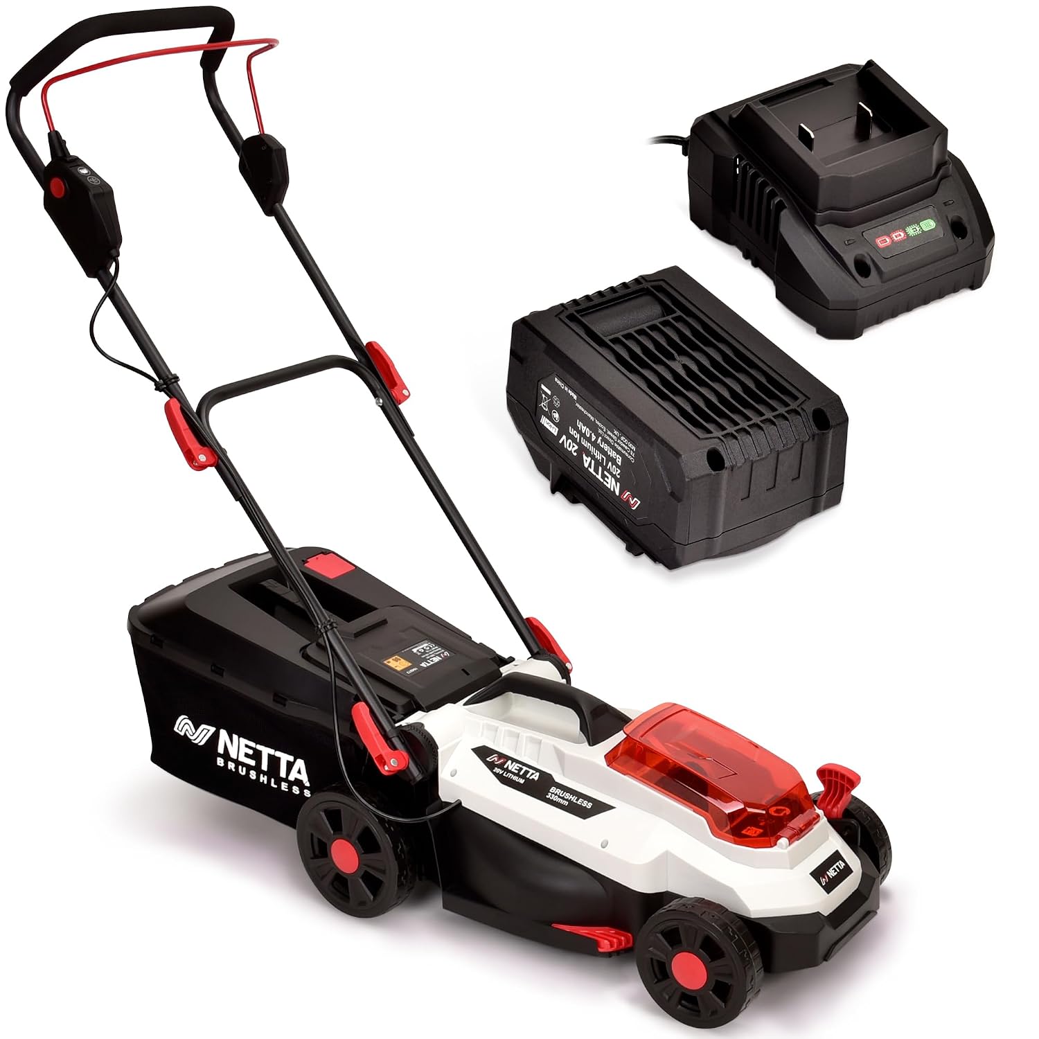Cordless Lawn Mower 33cm 20V 4.0Ah Brushless Motor White