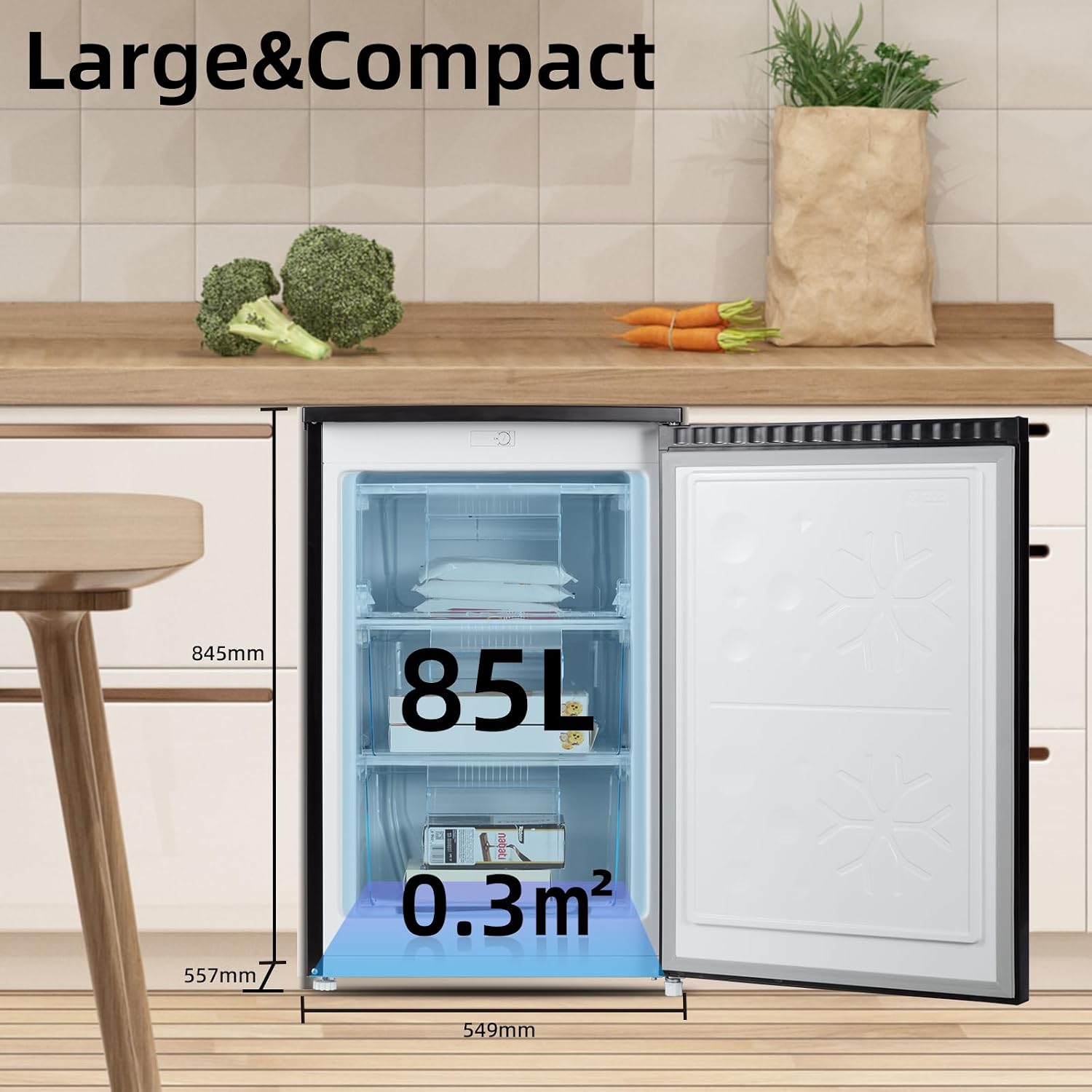 Upright Freezer 90L Reversible Door Adjustable Thermostat Black