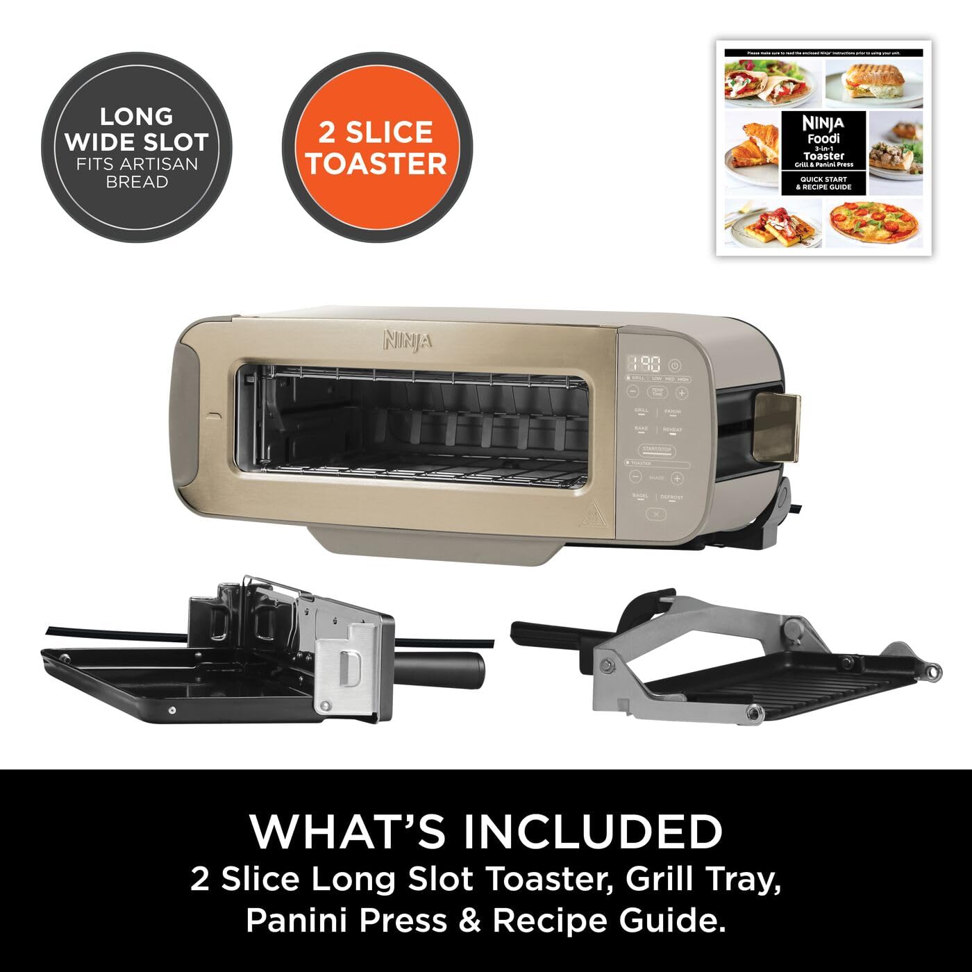 3-in-1 Toaster Grill And Panini Press 7 Functions Flip Design Stone Gold