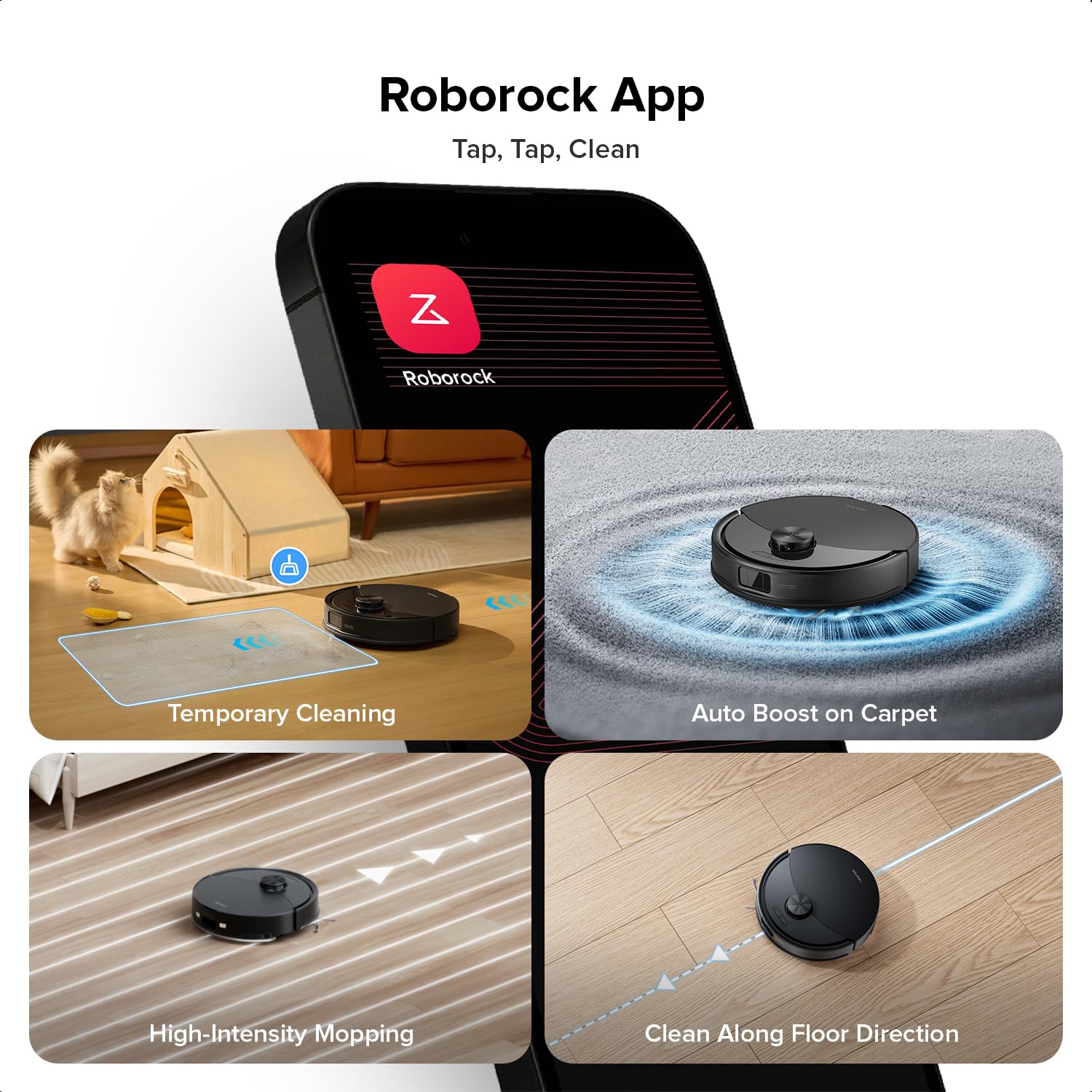 Robot Vacuum Cleaner with Mop 10,000 Pa Suction Dual Anti-Tangle Brushes Black