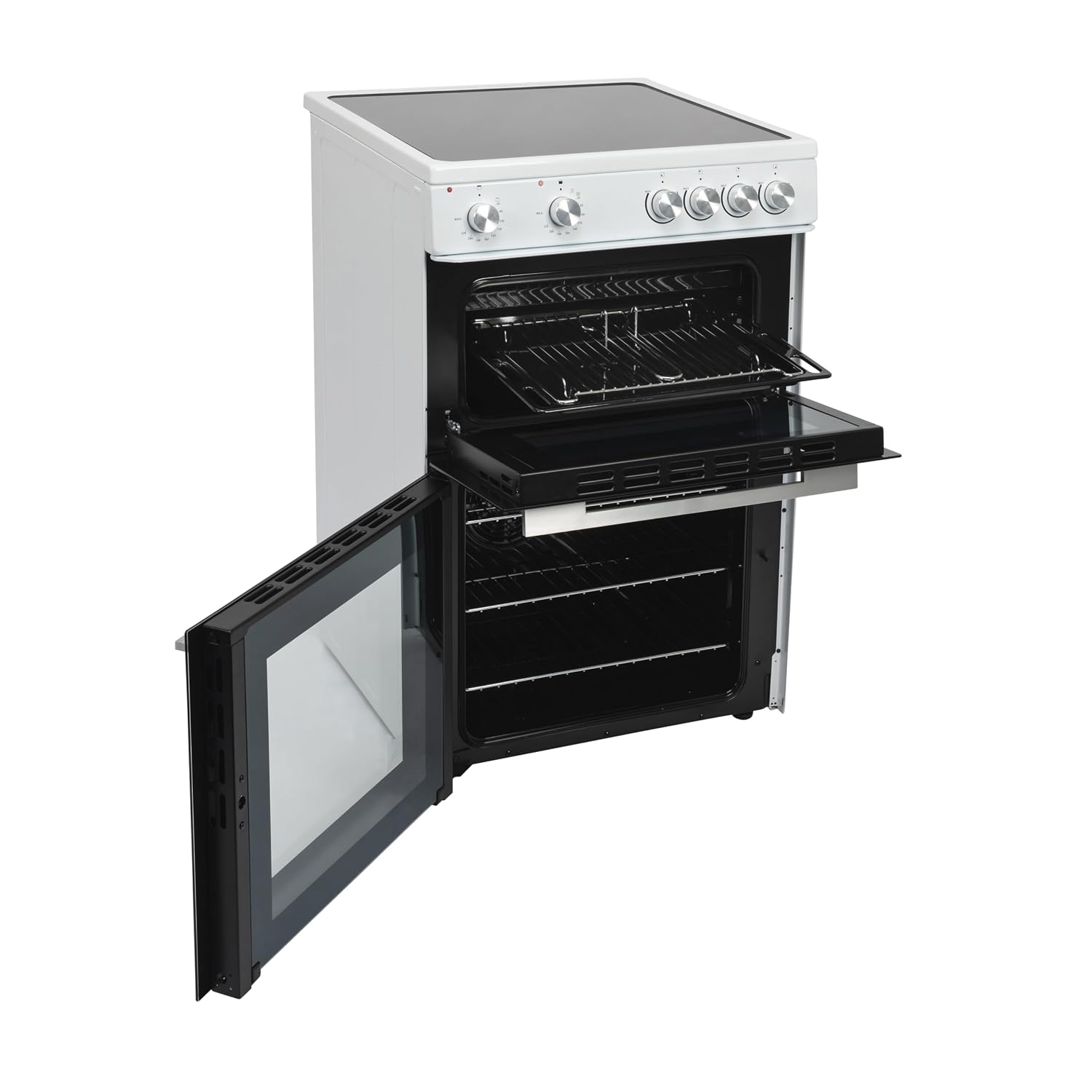 Freestanding Electric Cooker 68L Twin Cavity Ceramic Hob 4 Zones White