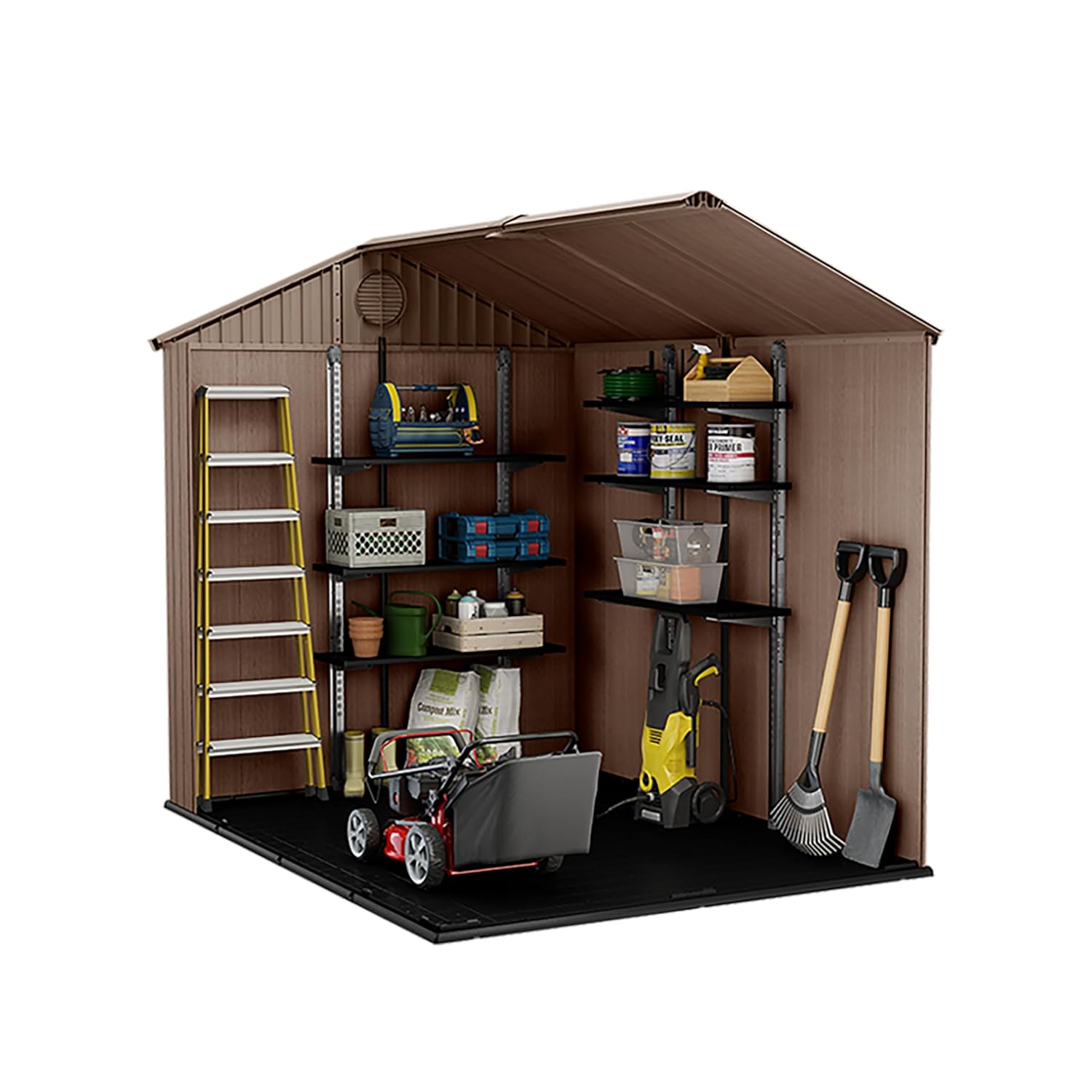 Resin Garden Storage Shed 8 X 6 Ft Brown Double Doors Lockable