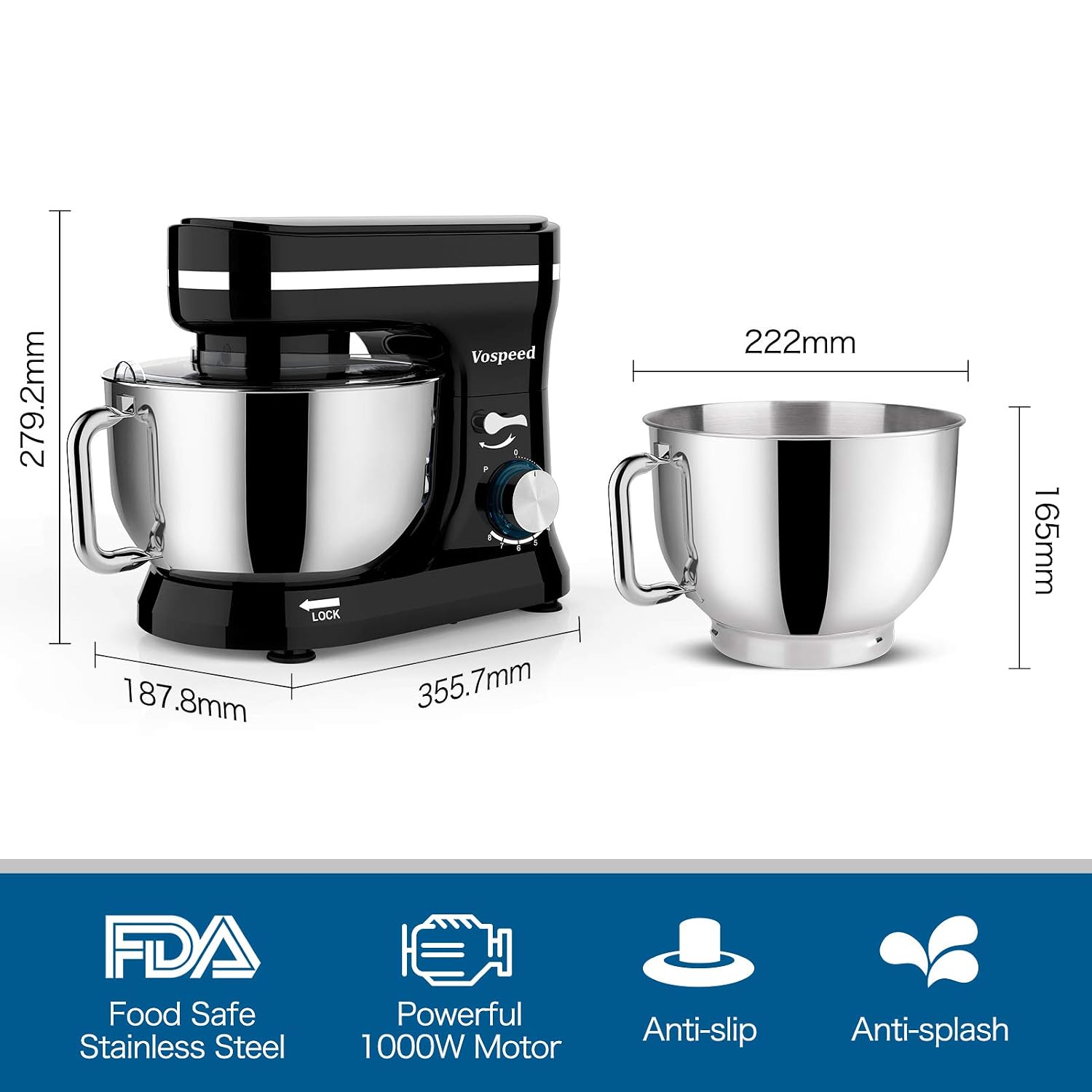 Stand Mixer 5-Quart 8-Speed 1000W Tilt-Head Black