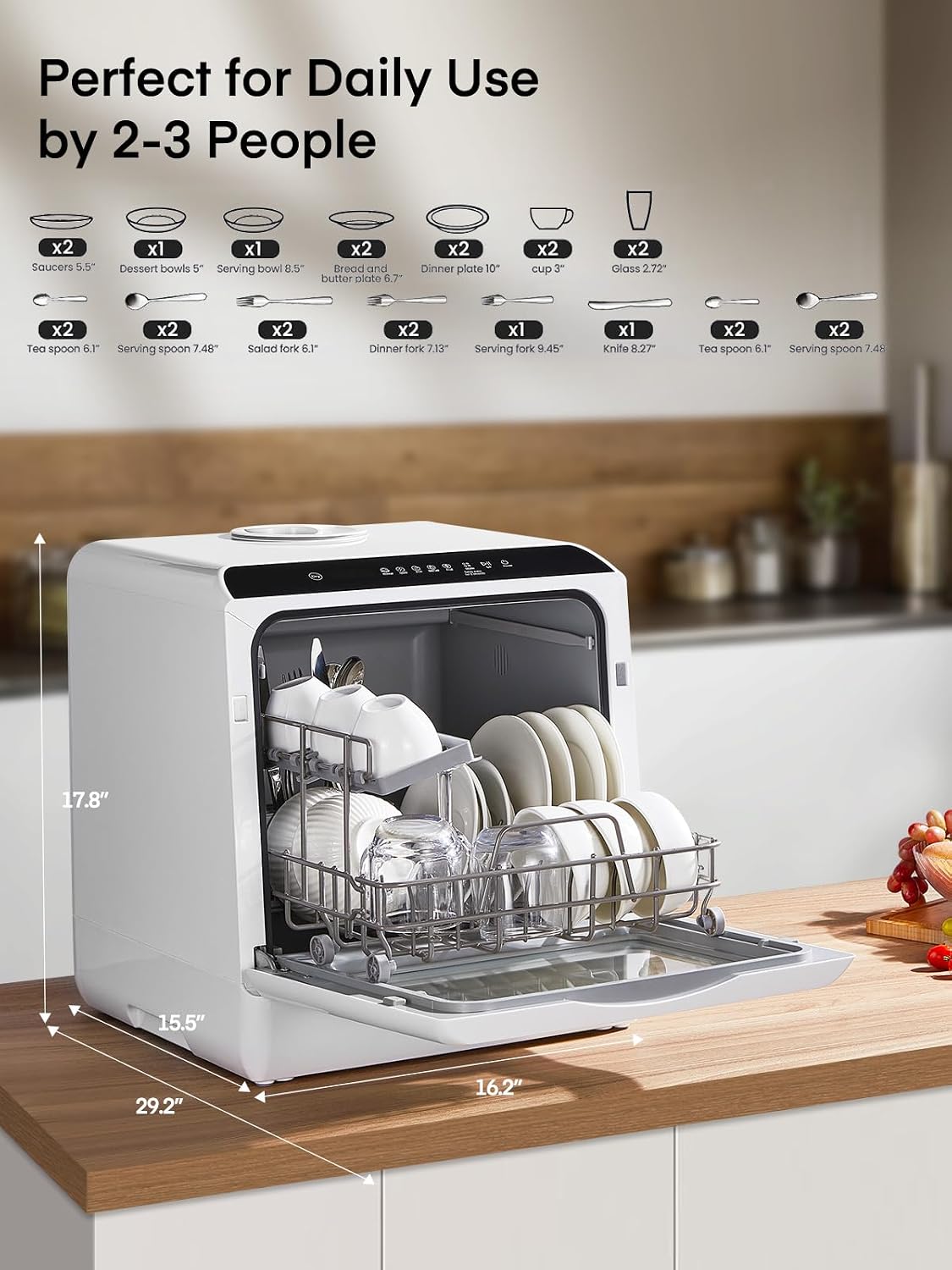 Countertop Dishwasher 5L 6 Programs Delay Start Air Dry White