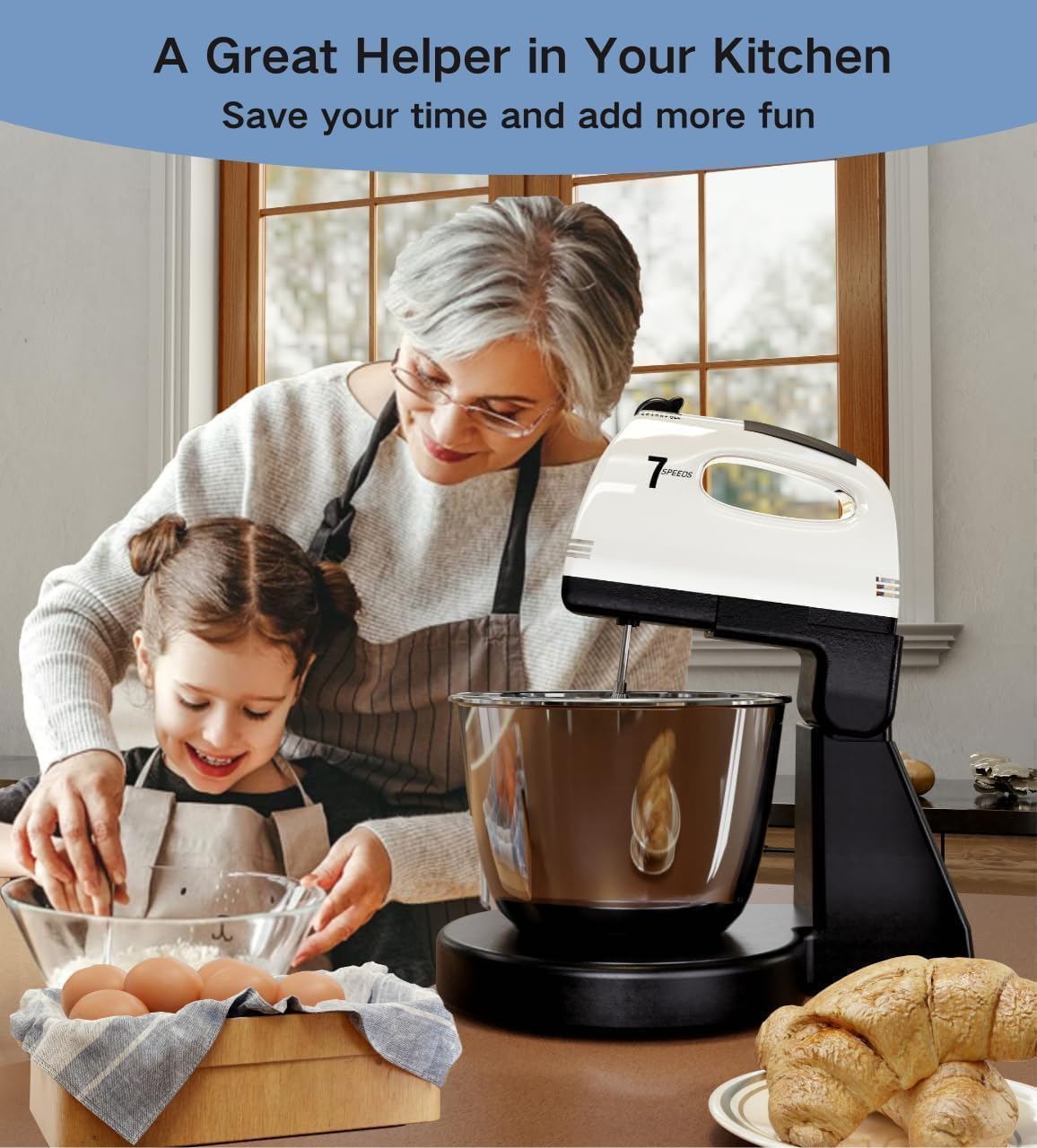 Stand And Hand Mixer 7 Speeds 3QT Stainless Steel Bowl HP2