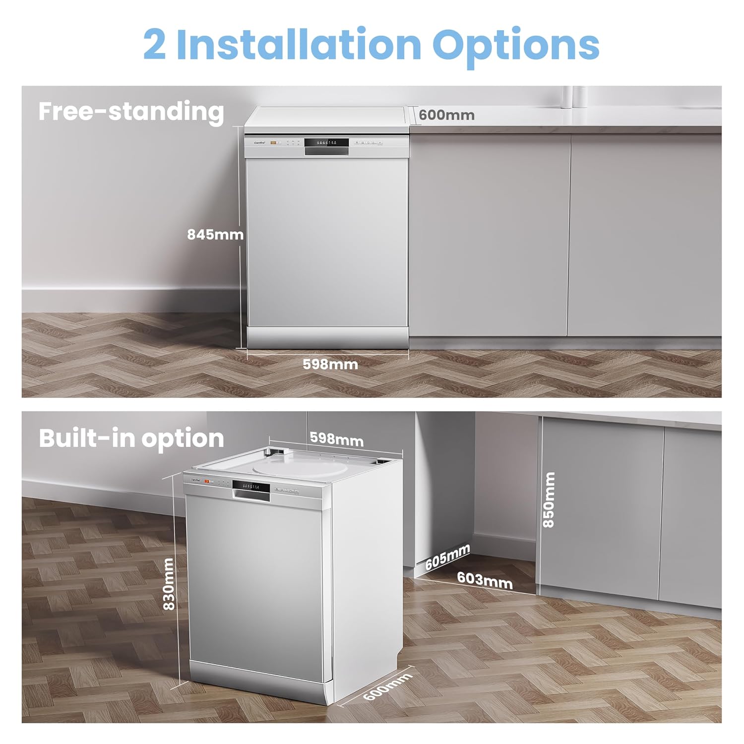 Freestanding Dishwasher 13 Place Settings 6 Programmes White Auto Door Open