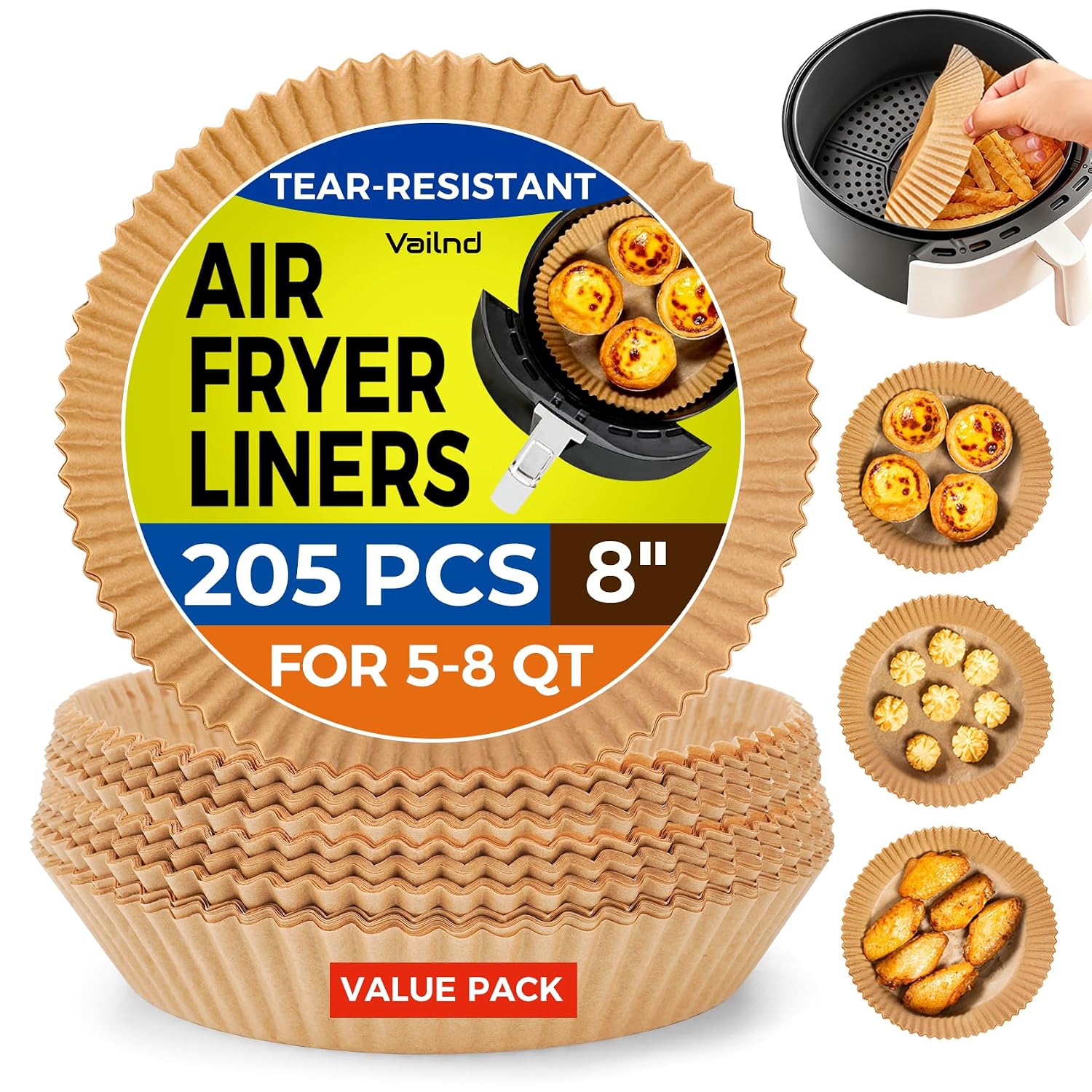 Air Fryer Liners 205 Pcs 8 Inch Disposable Non-Stick Paper For 5-8 Qt Basket