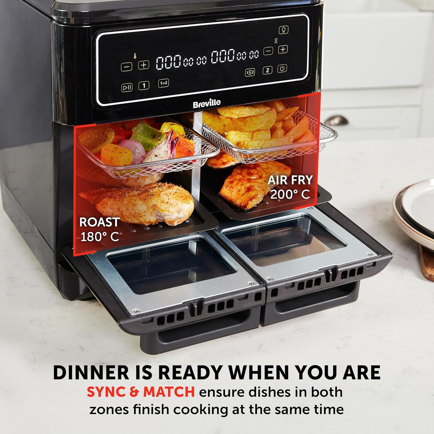 Dual Zone Digital Air Fryer 11L 2400W 10 Presets Black