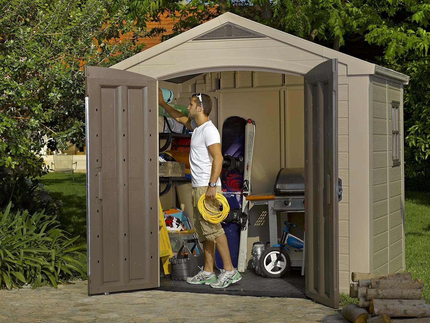 Resin Garden Storage Shed 8 X 6 Ft Brown Double Doors Lockable