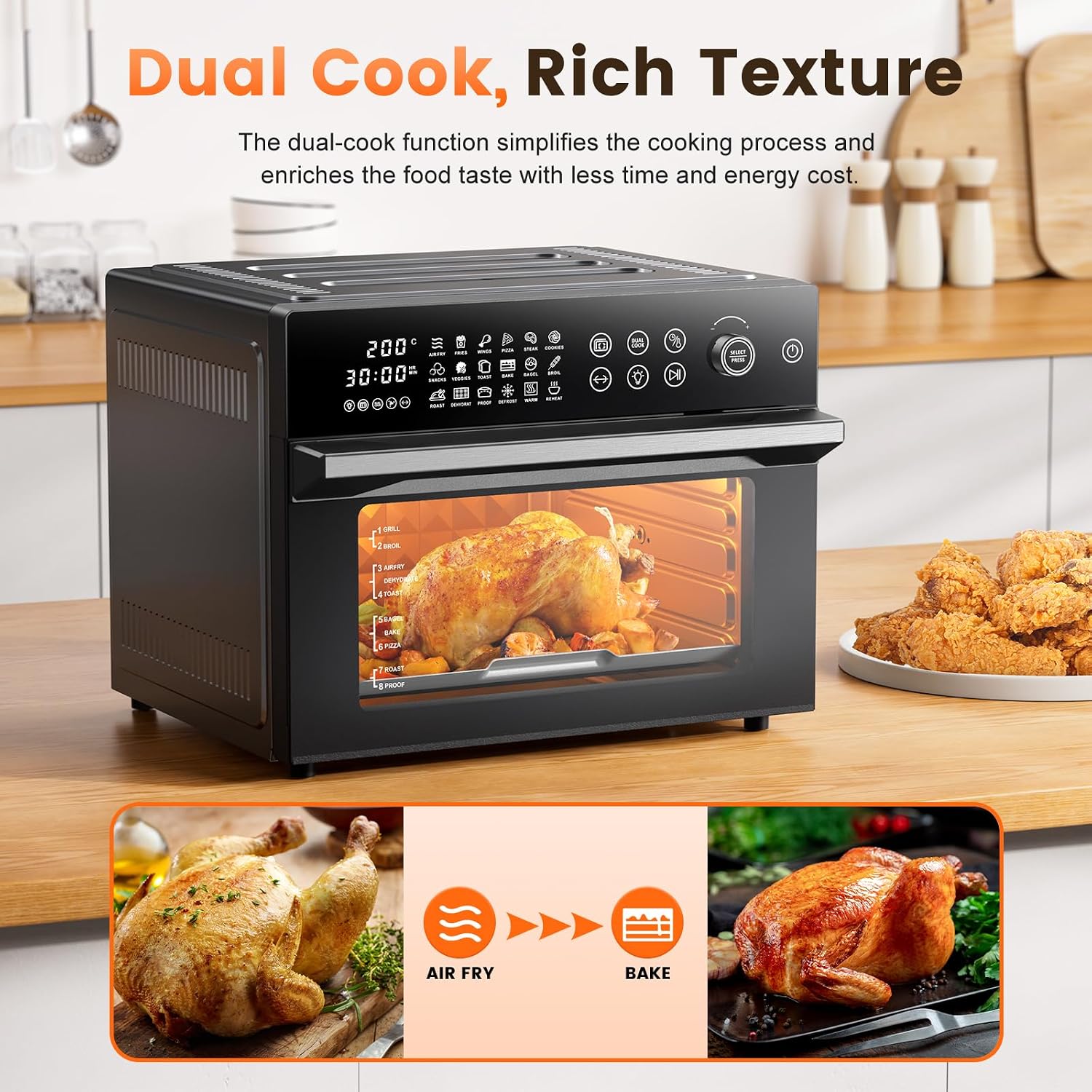 Air Fryer Oven 30L 18 Presets Dual-Cook Digital Touch Black