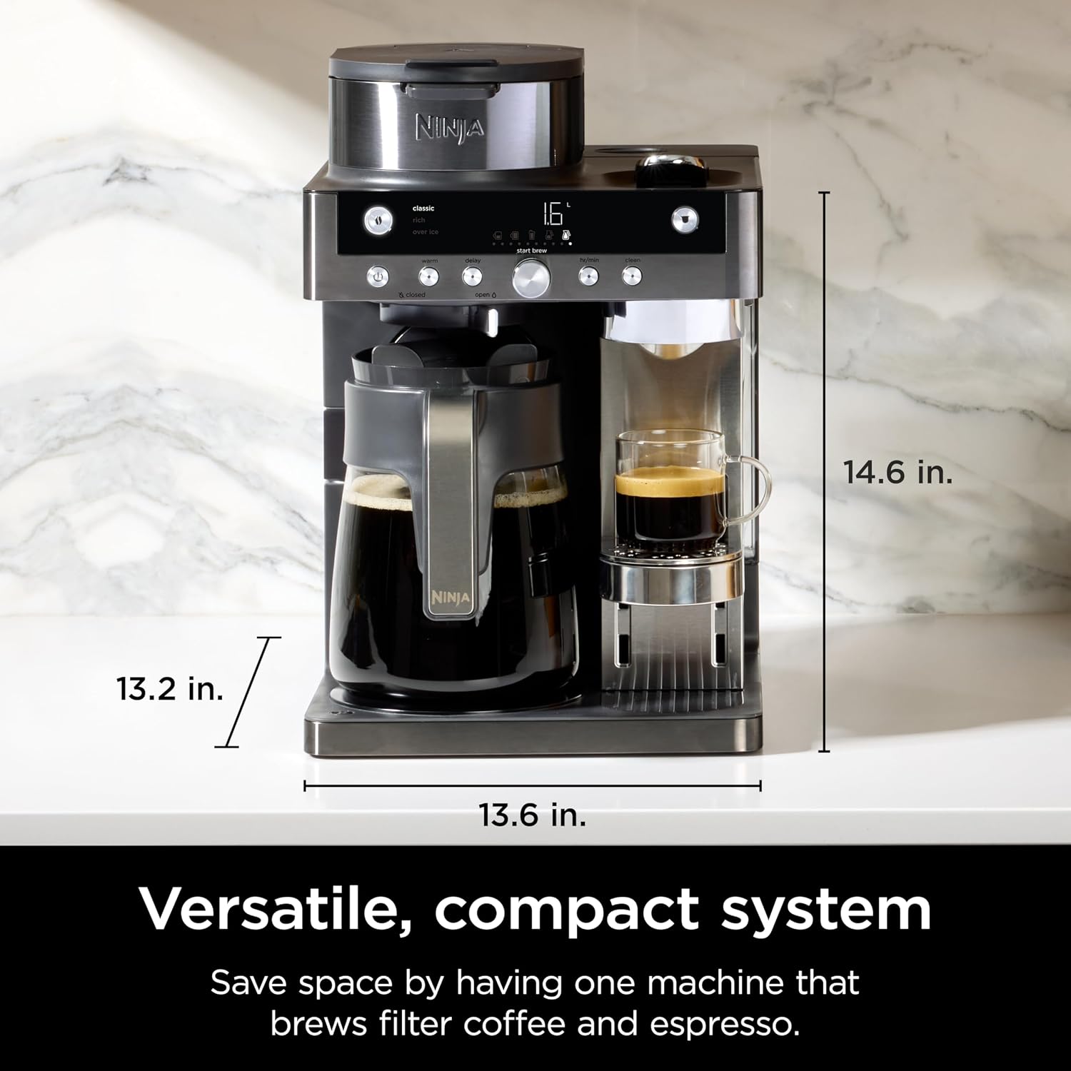 2-in-1 Filter Coffee and Pod Capsule Machine with Built-in Milk Frother 1.8L Gunmetal