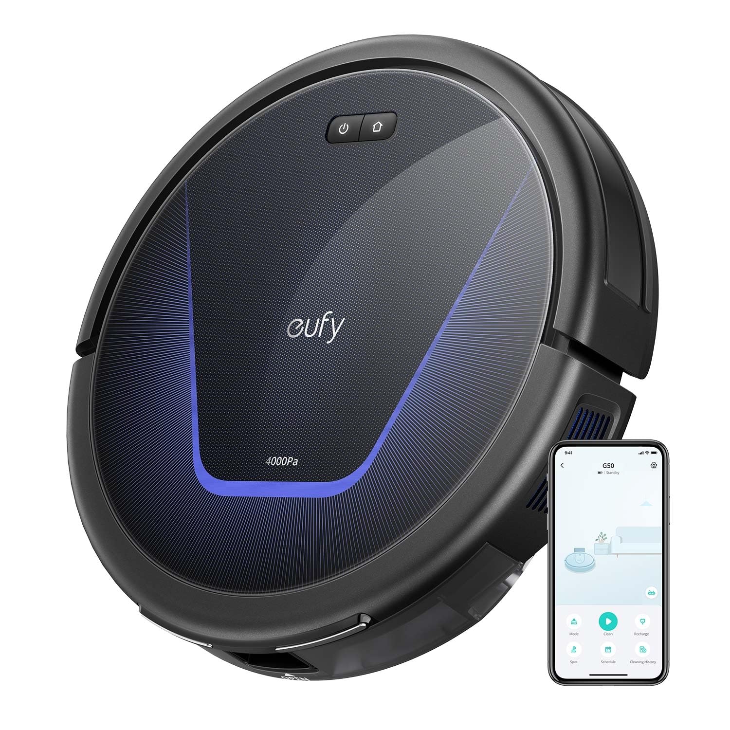 Robot Vacuum And Mop 4000Pa Suction 120 Min Black