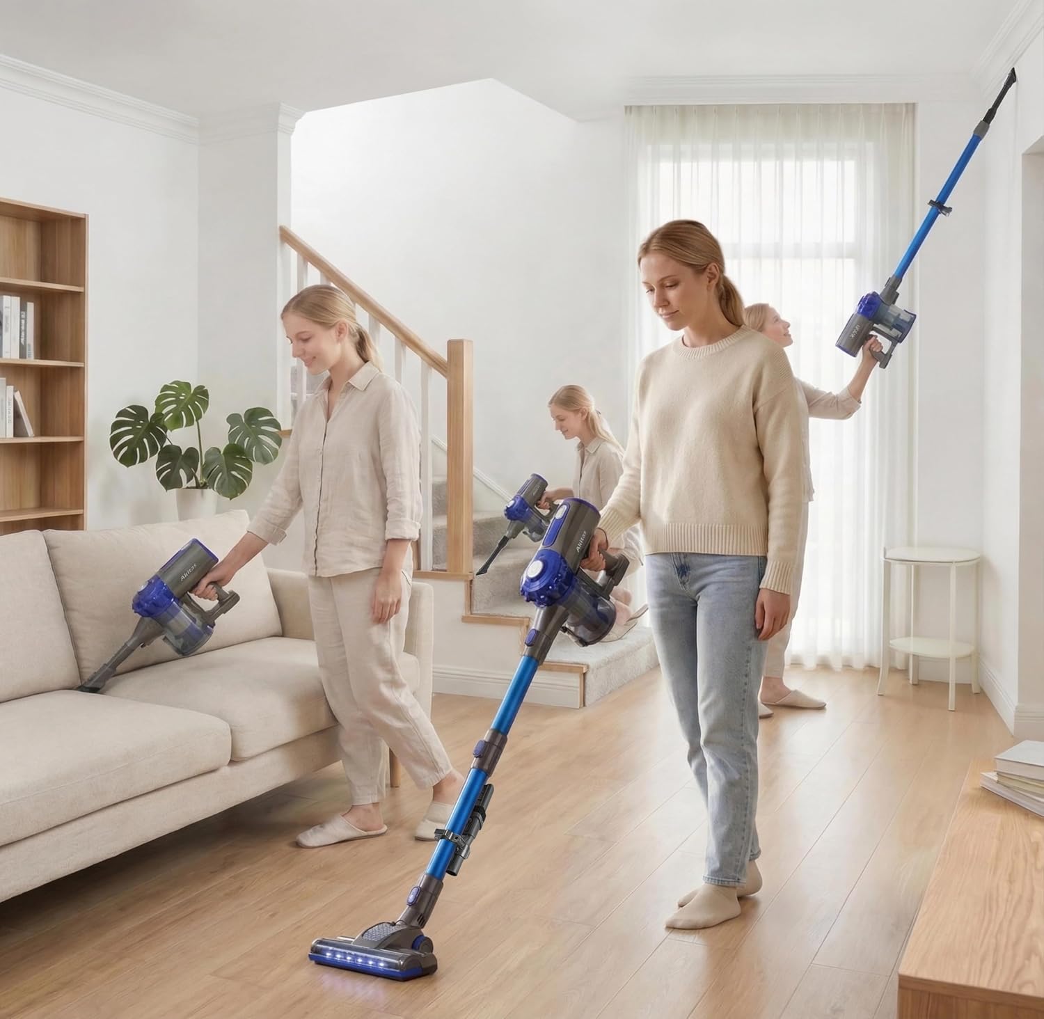 Cordless Stick Vacuum 0.8L 22.2V 150W 2-in-1 Handheld Upright Blue
