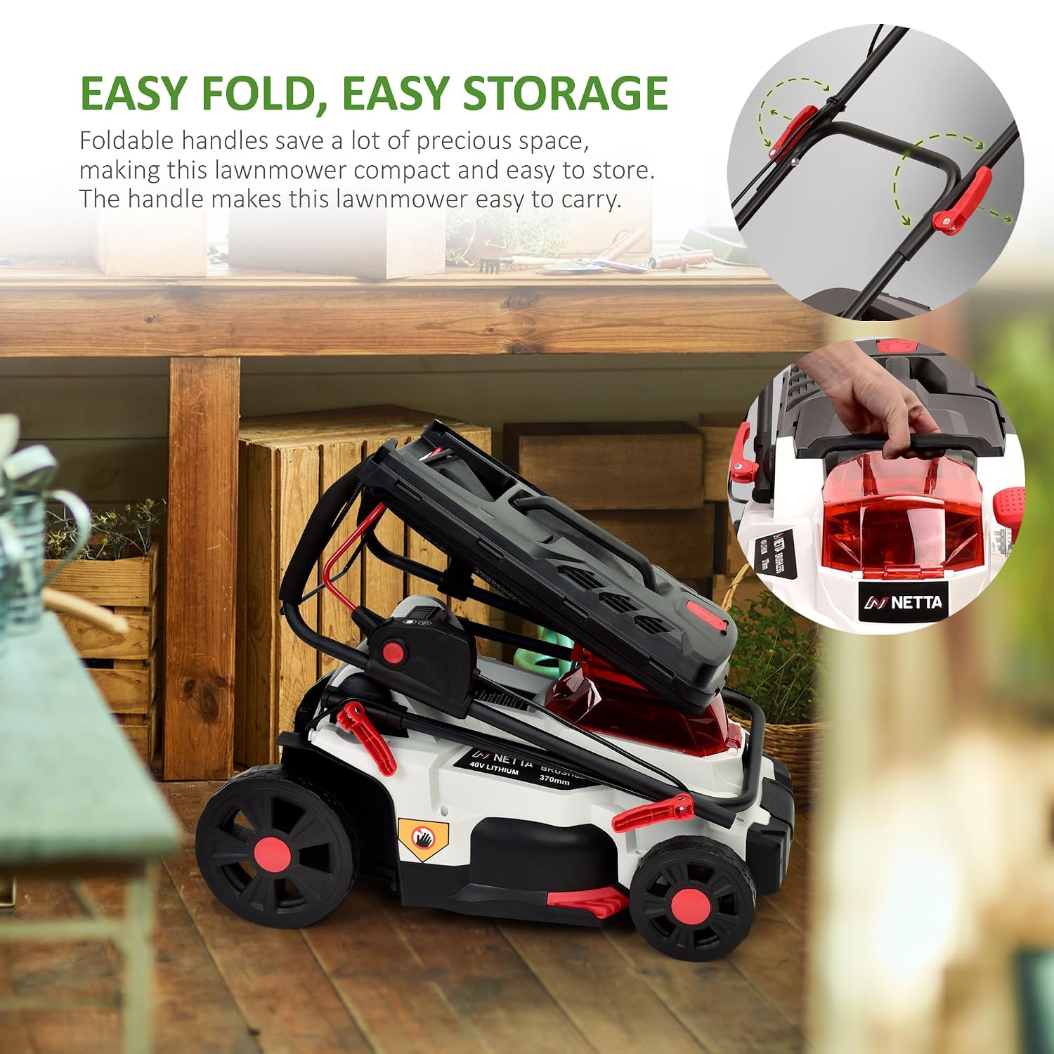 Cordless Lawn Mower 37cm 40V 2x4.0Ah Batteries 6 Heights 35L