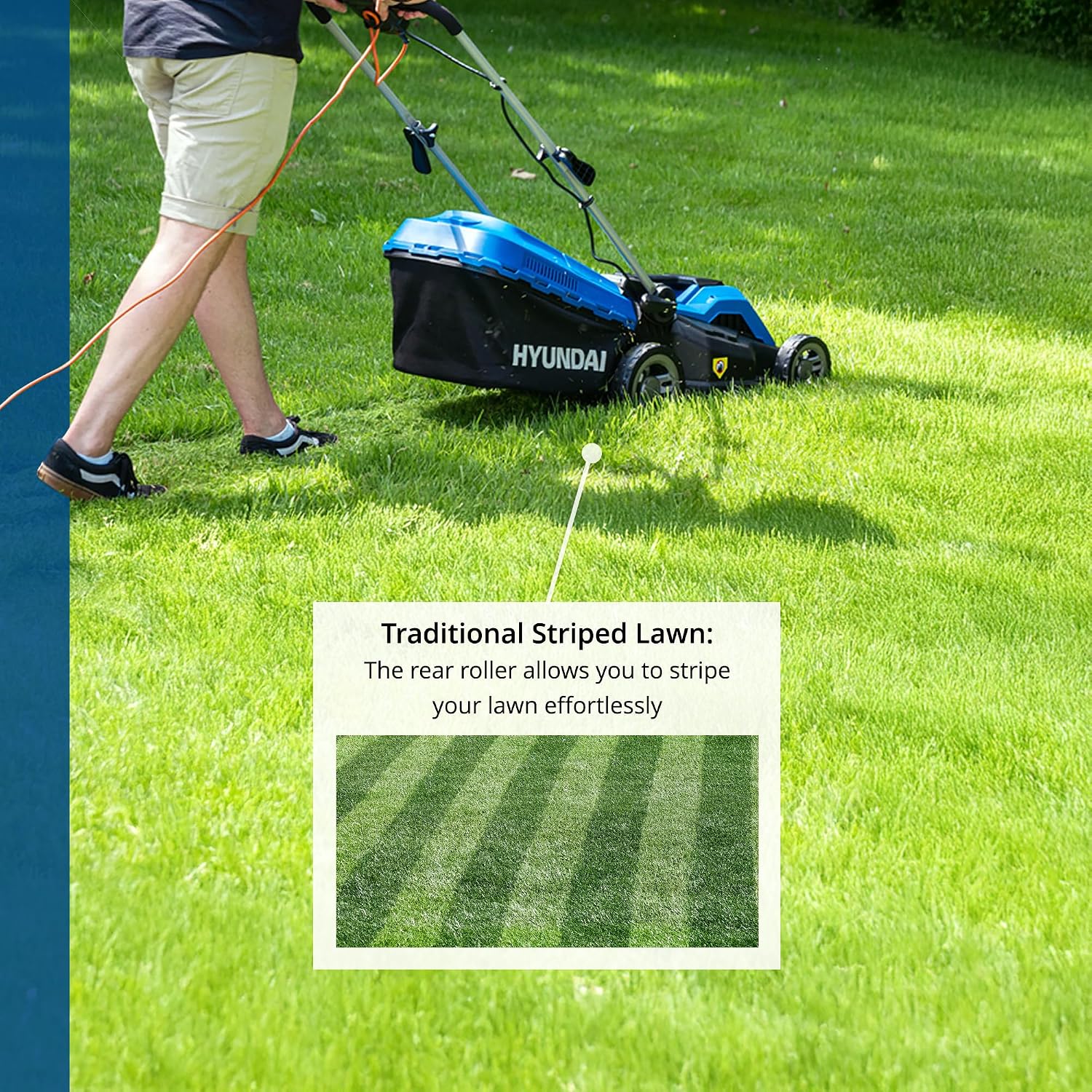 Electric Lawn Mower 38cm 1600W 40L Bag 5 Cutting Heights Blue