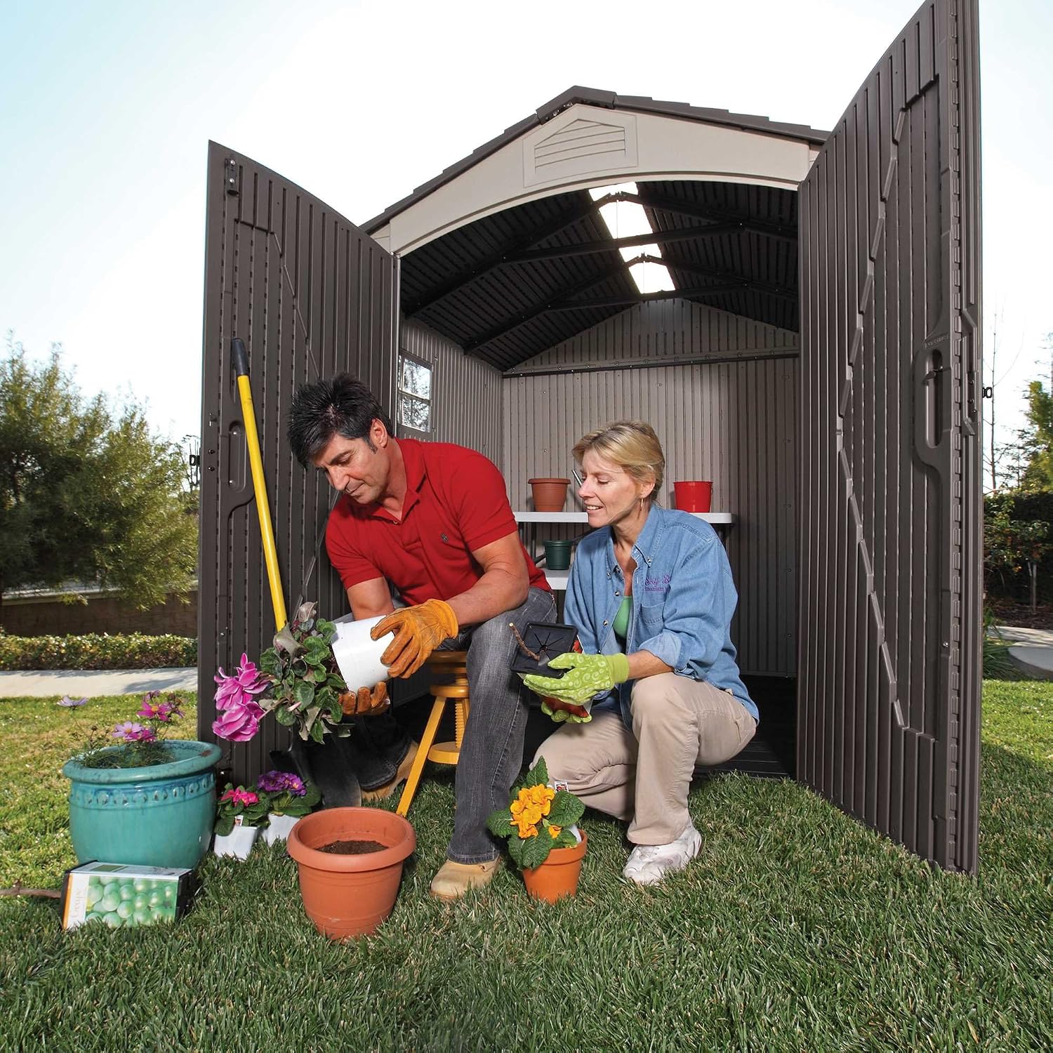 Outdoor Garden Storage Shed 7 X 7 Ft Beige Plastic Steel Frame