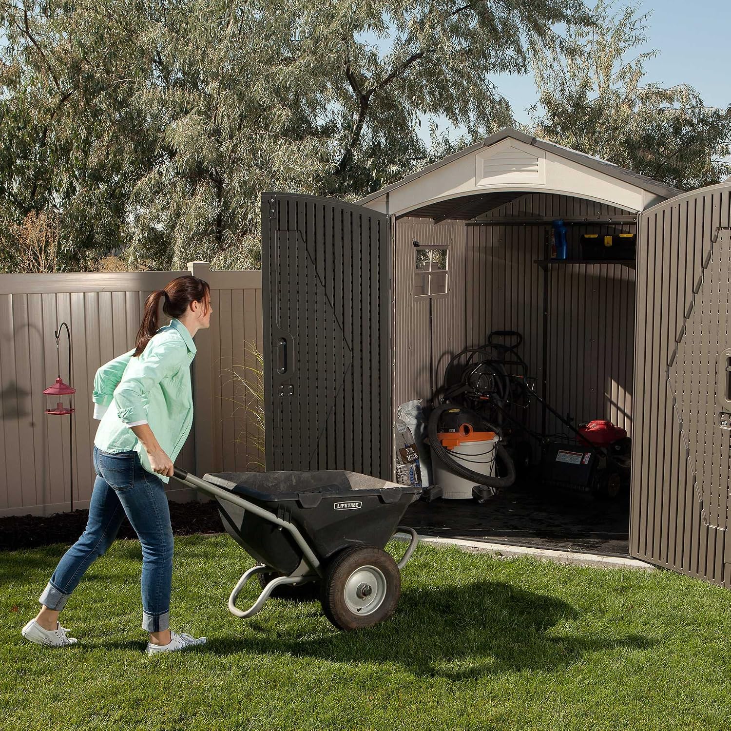 Outdoor Garden Storage Shed 7 X 7 Ft Beige Plastic Steel Frame