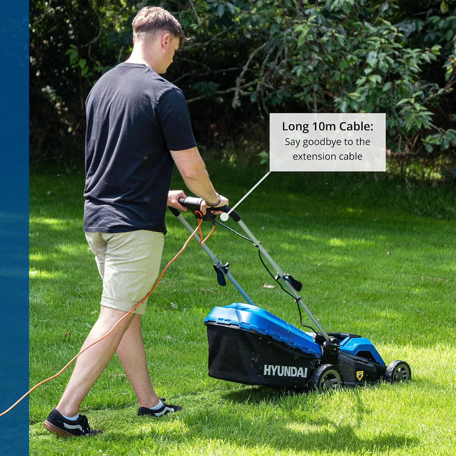 Electric Lawn Mower 38cm 1600W 40L Bag 5 Cutting Heights Blue