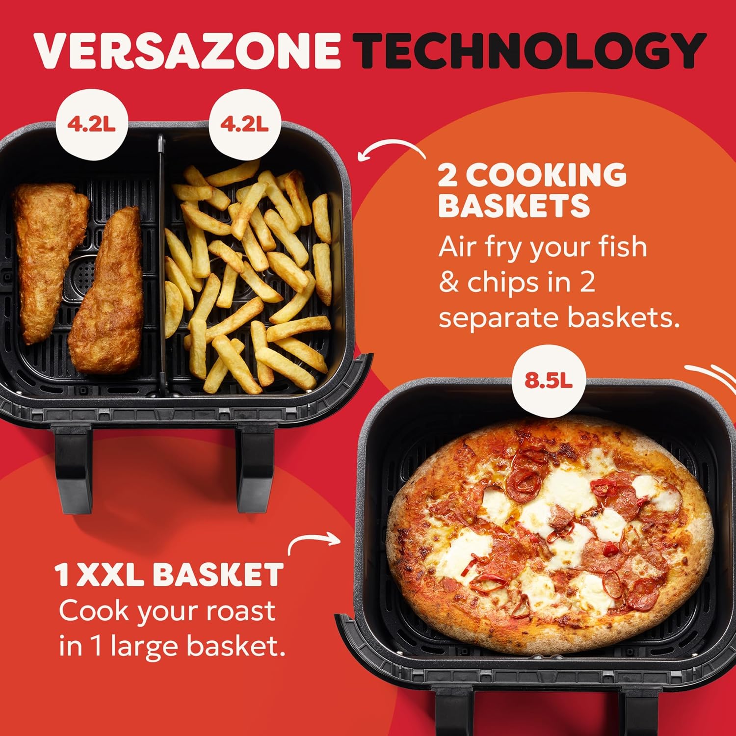 Dual Zone Air Fryer 8.5L 8-in-1 With Sync Cook Black